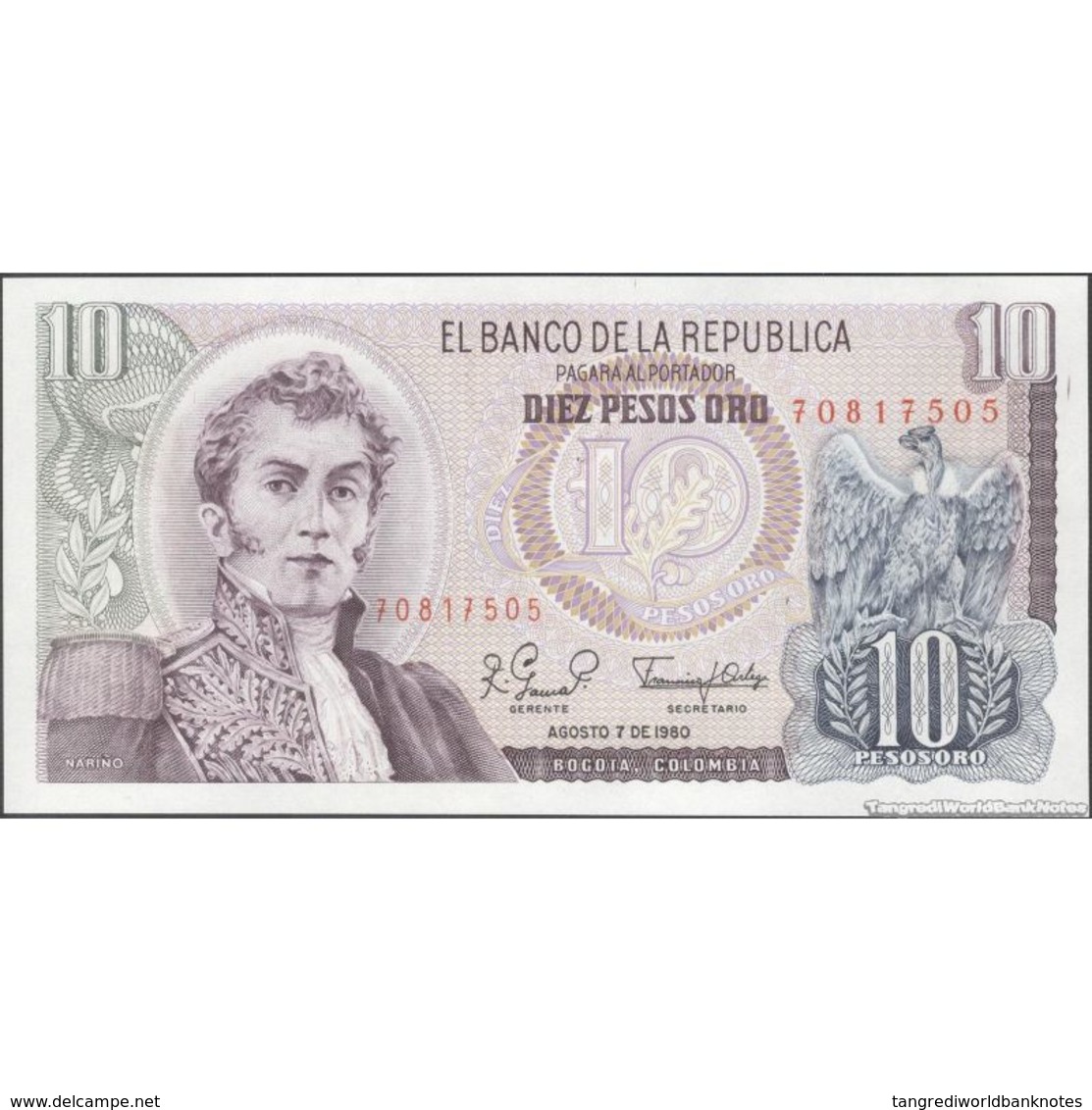 TWN - COLOMBIA 407g2 - 10 Pesos Oro 7.8.1980 AU/UNC - Colombie
