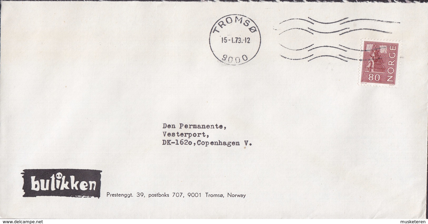 Norway BUTIKKEN Prestenggt. 39, TMS Cds. TROMSØ 1973 Cover Brief To Denmark - Briefe U. Dokumente