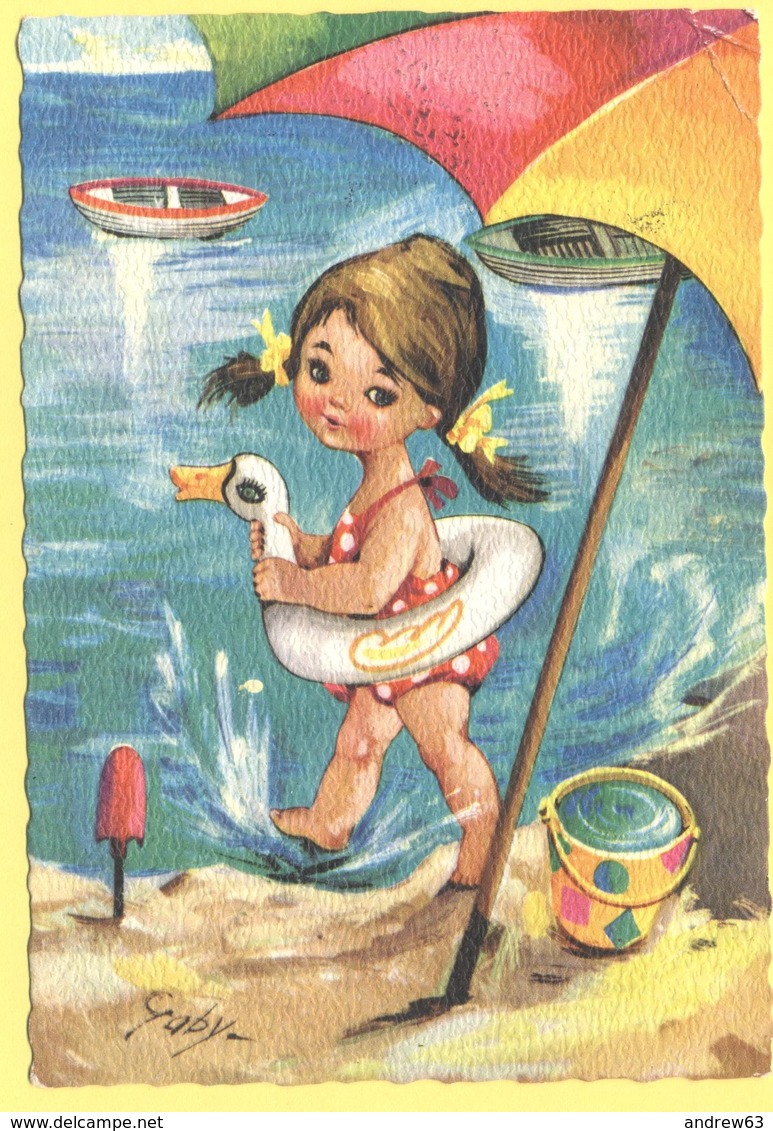 Tematica - Bambini - 1970 - 40 Siracusana - Bambina In Spiaggia - Viaggiata Da Predazzo Per  Predazzo - Disegni Infantili