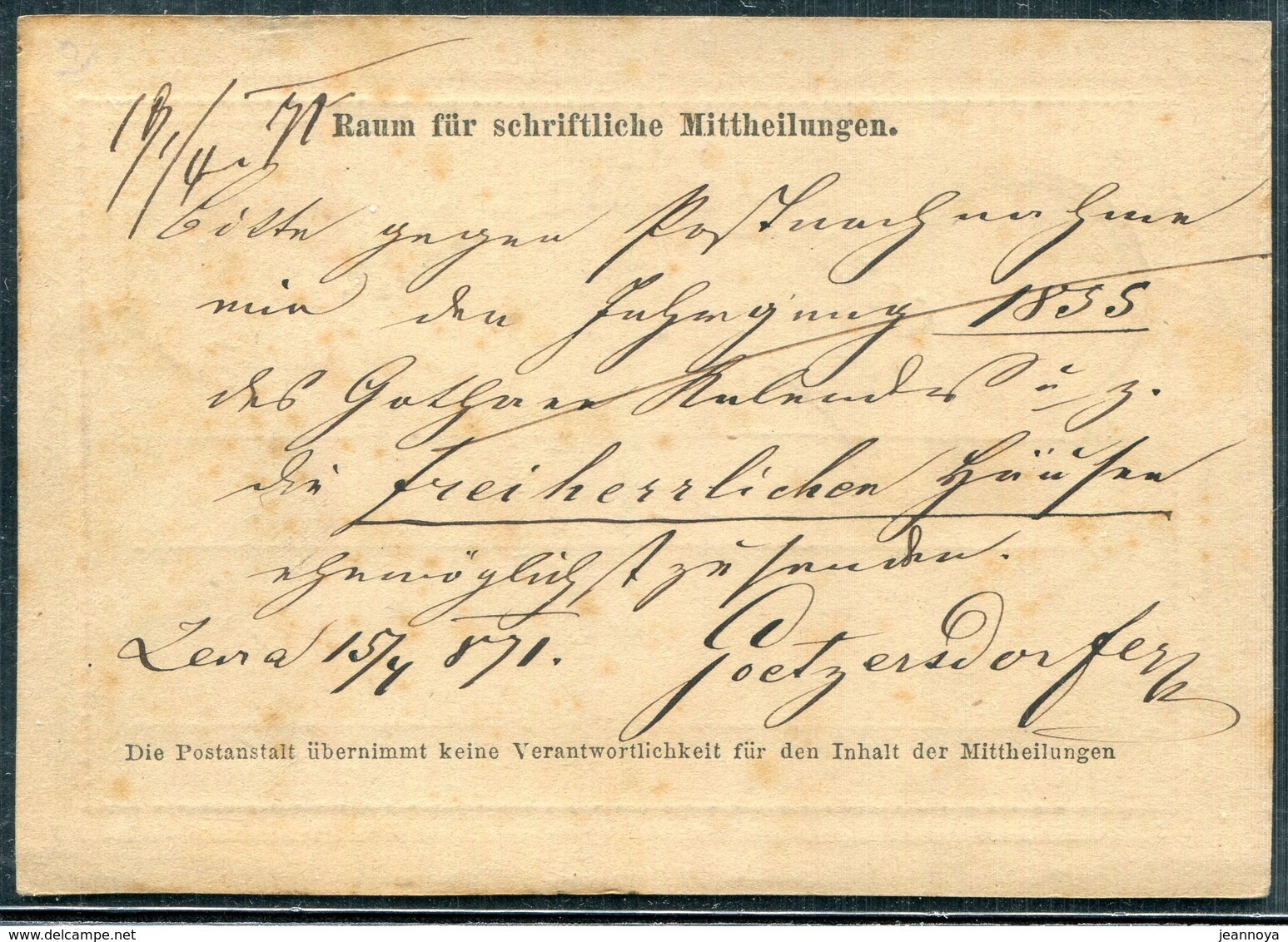 AUTRICHE - ENTIER POSTAL TYPE TP N° 32 OBL. ZARA LE 15/4/1871 POUR WIEN - TB - Sonstige & Ohne Zuordnung