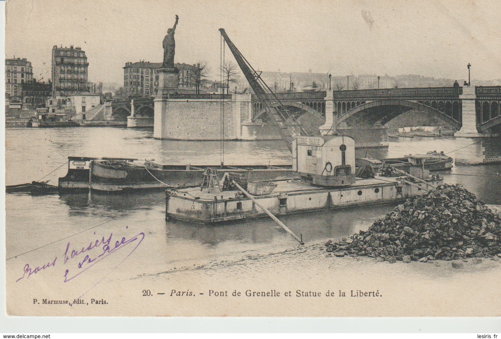 CPA - PARIS - PONT DE GRENELLE ET STATUE DE LA LIBERTÉ - 20 - P. MARMUSE - PRÉCURSEUR - PÉNICHES - PIERRES - - Ponts