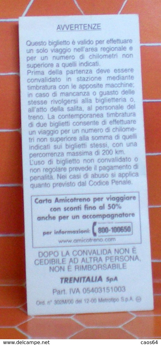 Tariffa Regionale Piemonte Ticket Biglietto Treno Fascia Km 80 Anno  2007 - Europa