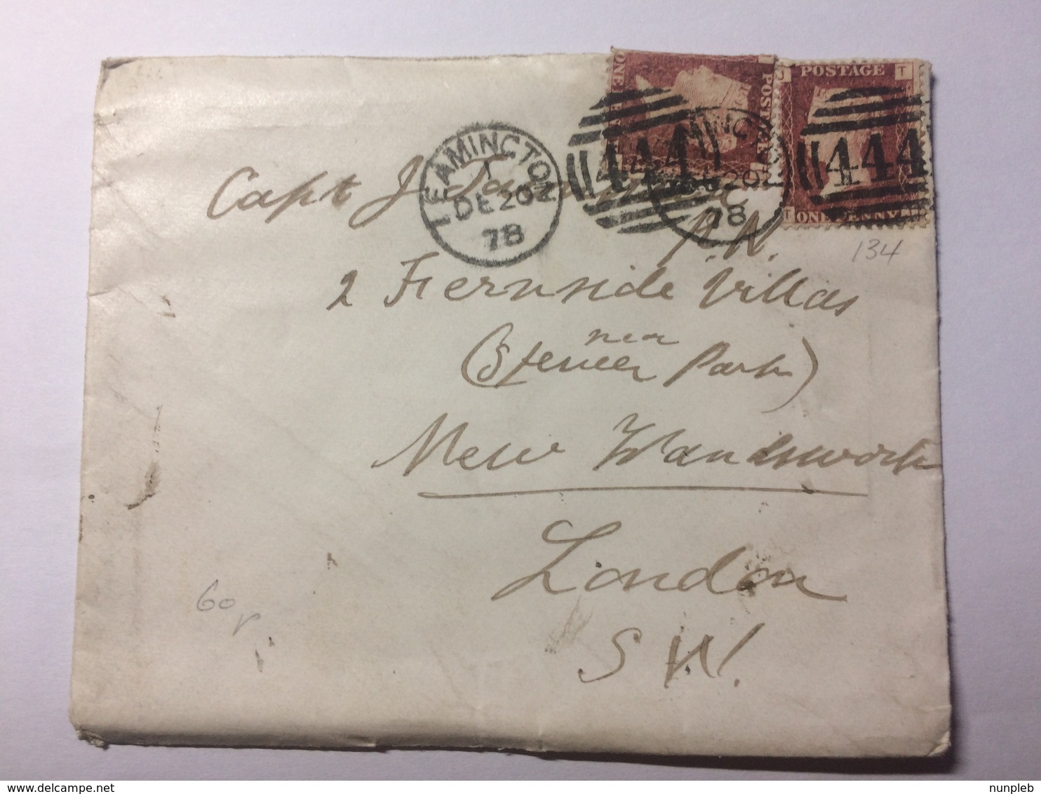 GB - Victoria 1878 Leamington To London Cover Tied With 1d Red Plate 134 X 2 - Covers & Documents