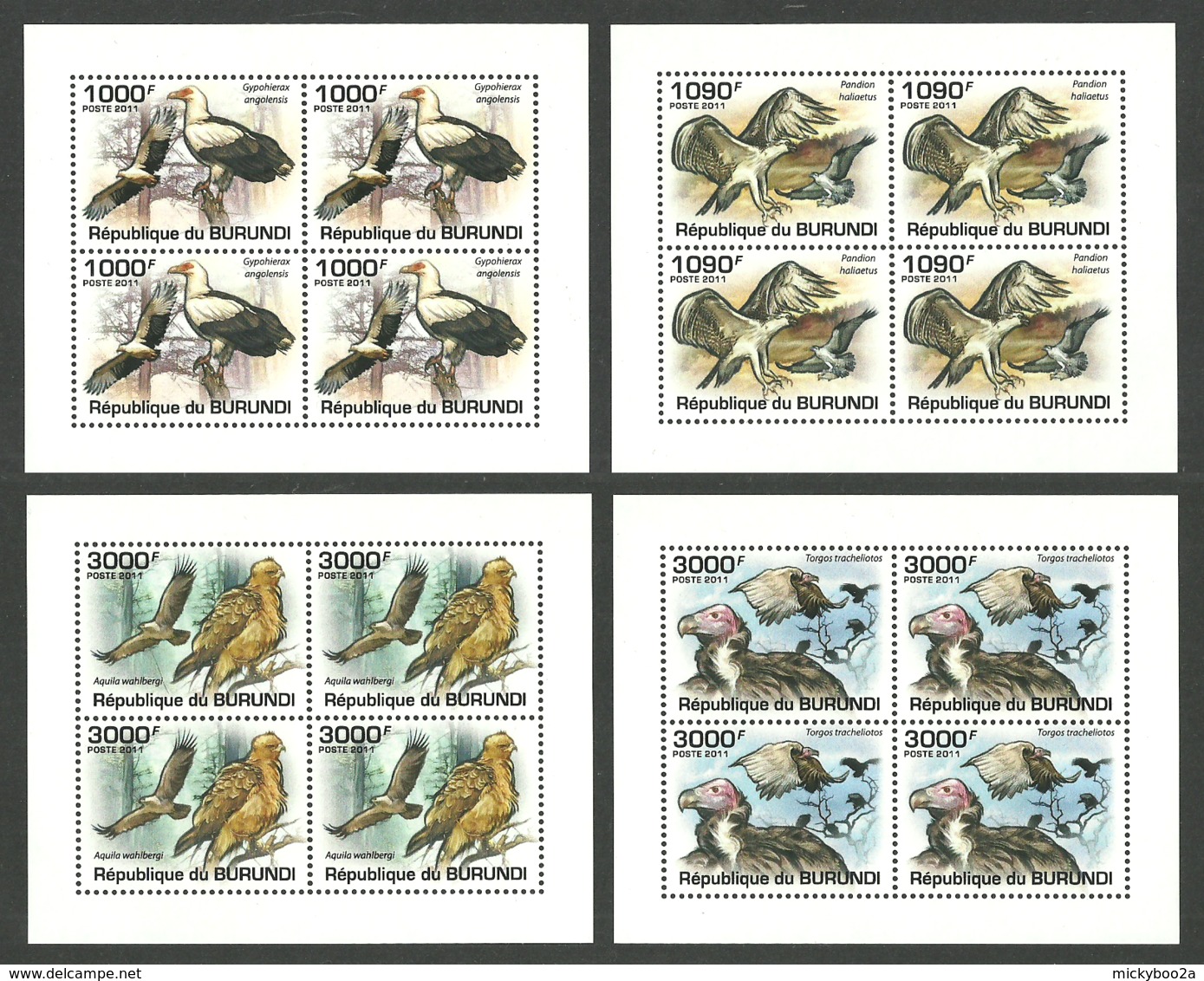 BURUNDI 2011 BIRDS EAGLES RAPTORS DELUXE SHEETS MNH - Unused Stamps