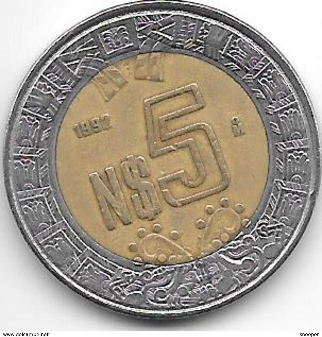 Mexico 5 Pesos 1992  Km 552  Vf - Mexique