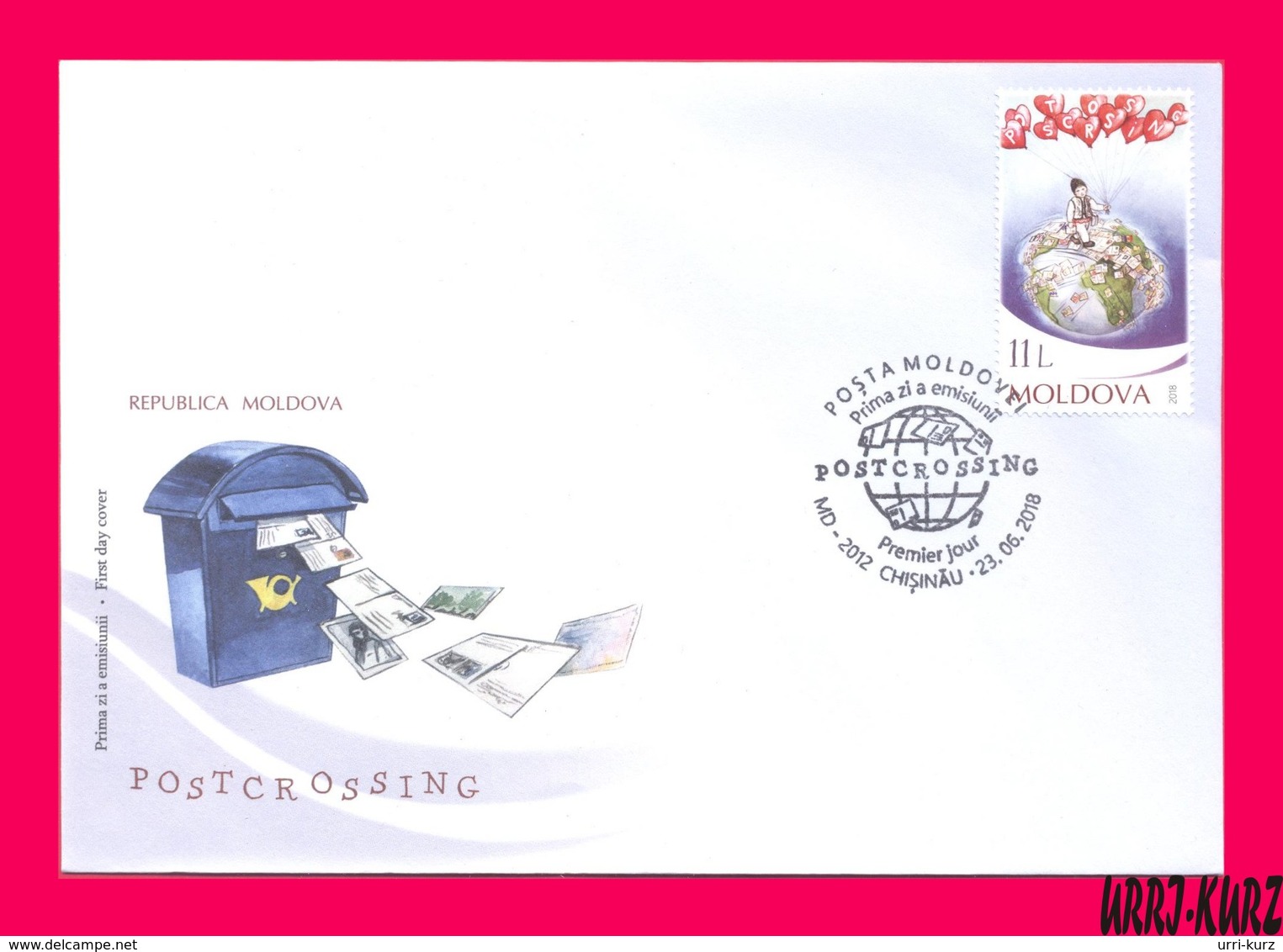 MOLDOVA 2018 Postcrossing Childrens Stories Character Guguta Travelling Globe With Post Cards Mi Klb.1053 Sc989 FDC - Moldova