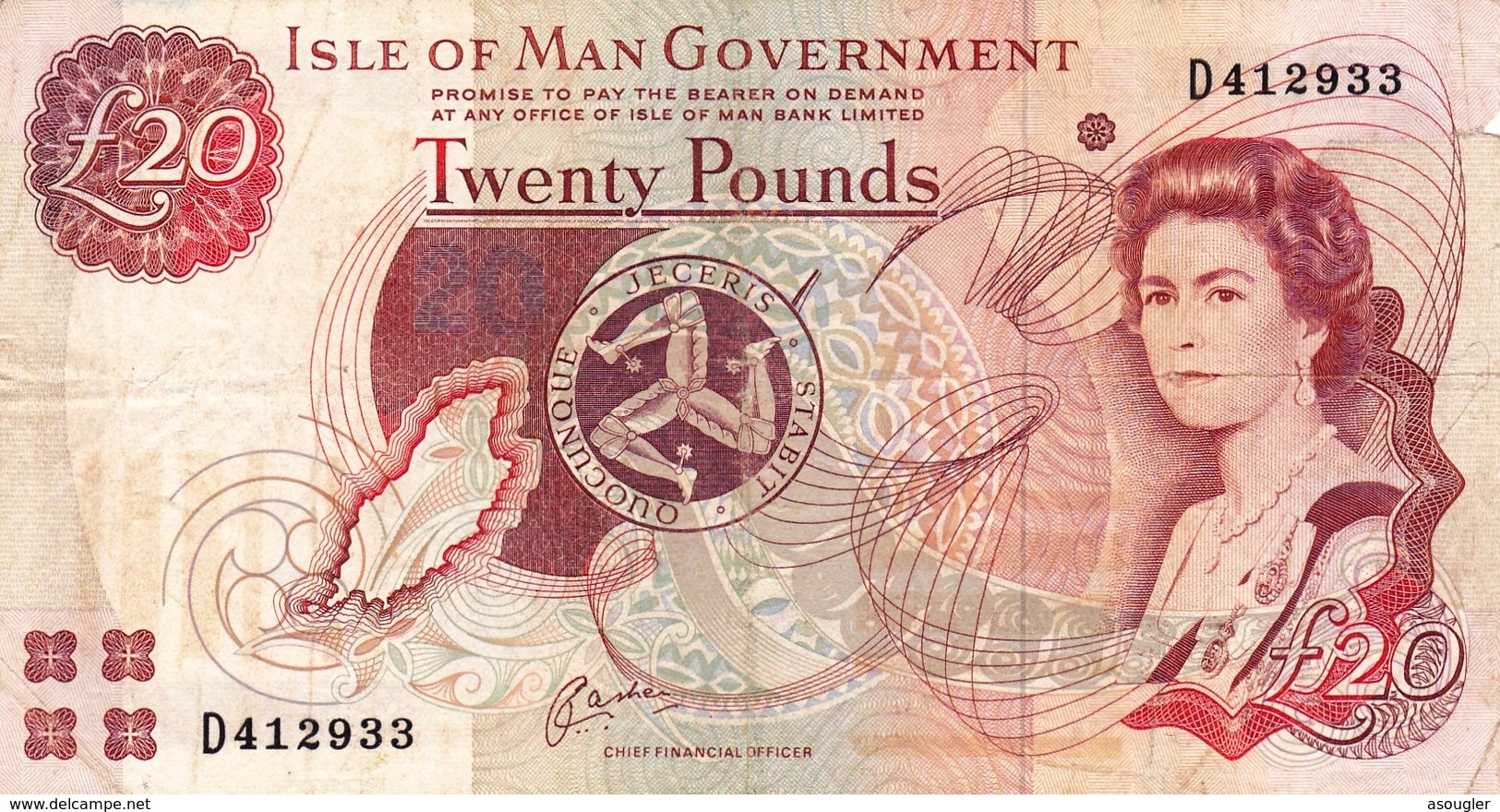 ISLE OF MAN 20 POUNDS ND 1983 VG P-43b Prefix "D"  "free Shipping Via Registered Air Mail" - 20 Pounds