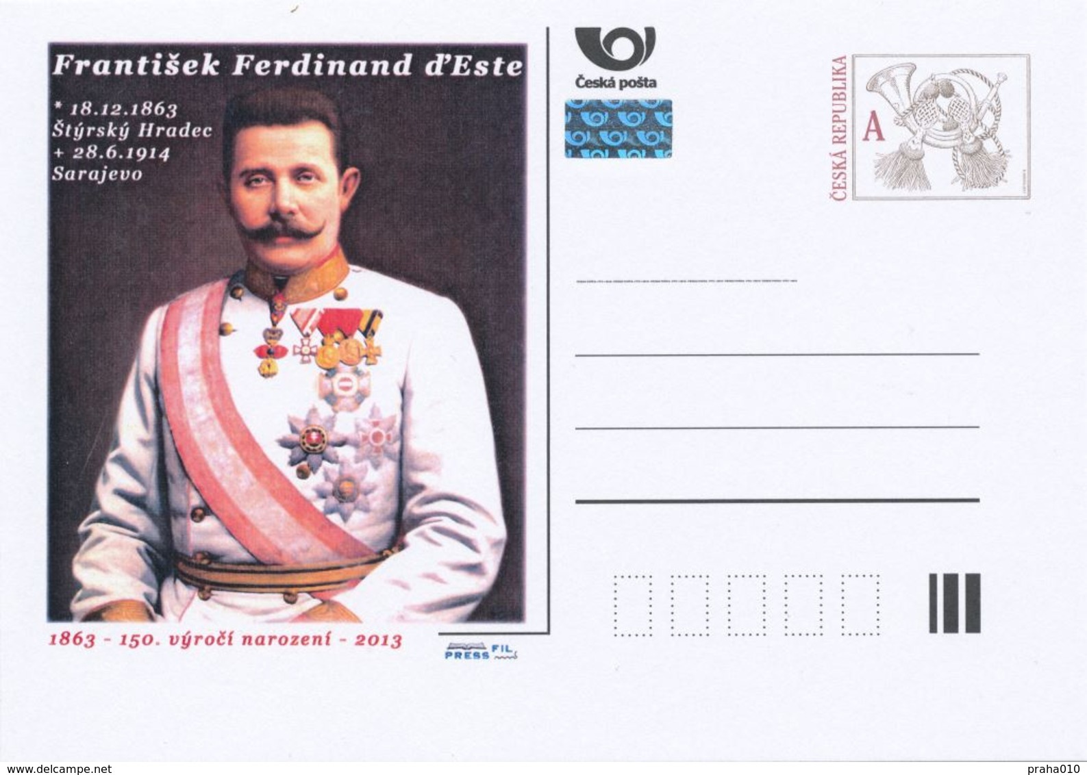 Rep. Ceca / Cart. Postali (Pre2013/58) Franz Ferdinand (1863-1914) Arciduca D'Austria-Este (1) 150 ° Anni. Della Nascita - Cartoline Postali