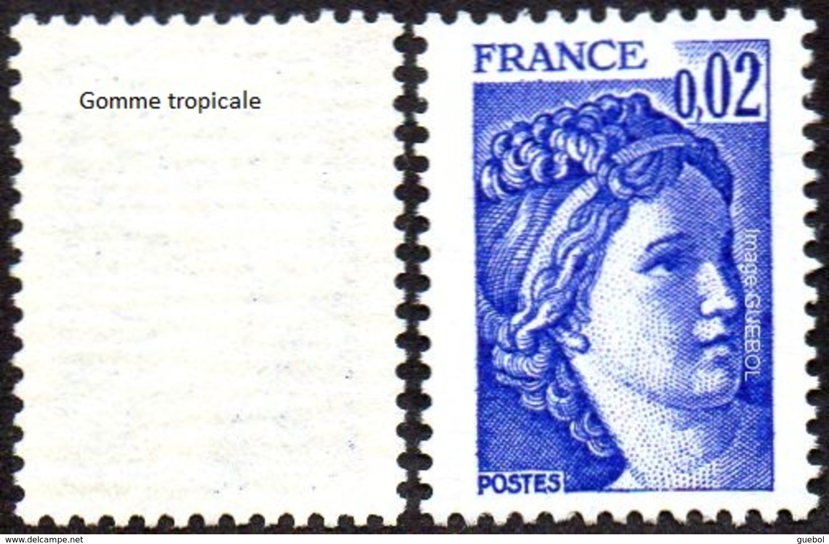 France Sabine De Gandon N° 1963,a ** Le 0f02 Bleu Violet - Variété Gomme Tropicale - 1977-1981 Sabine (Gandon)