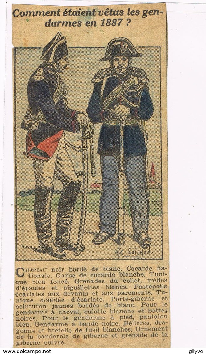 Rare Coupure De Journal.Uniforme De Gendarmes En 1887.  (2) - Uniformes