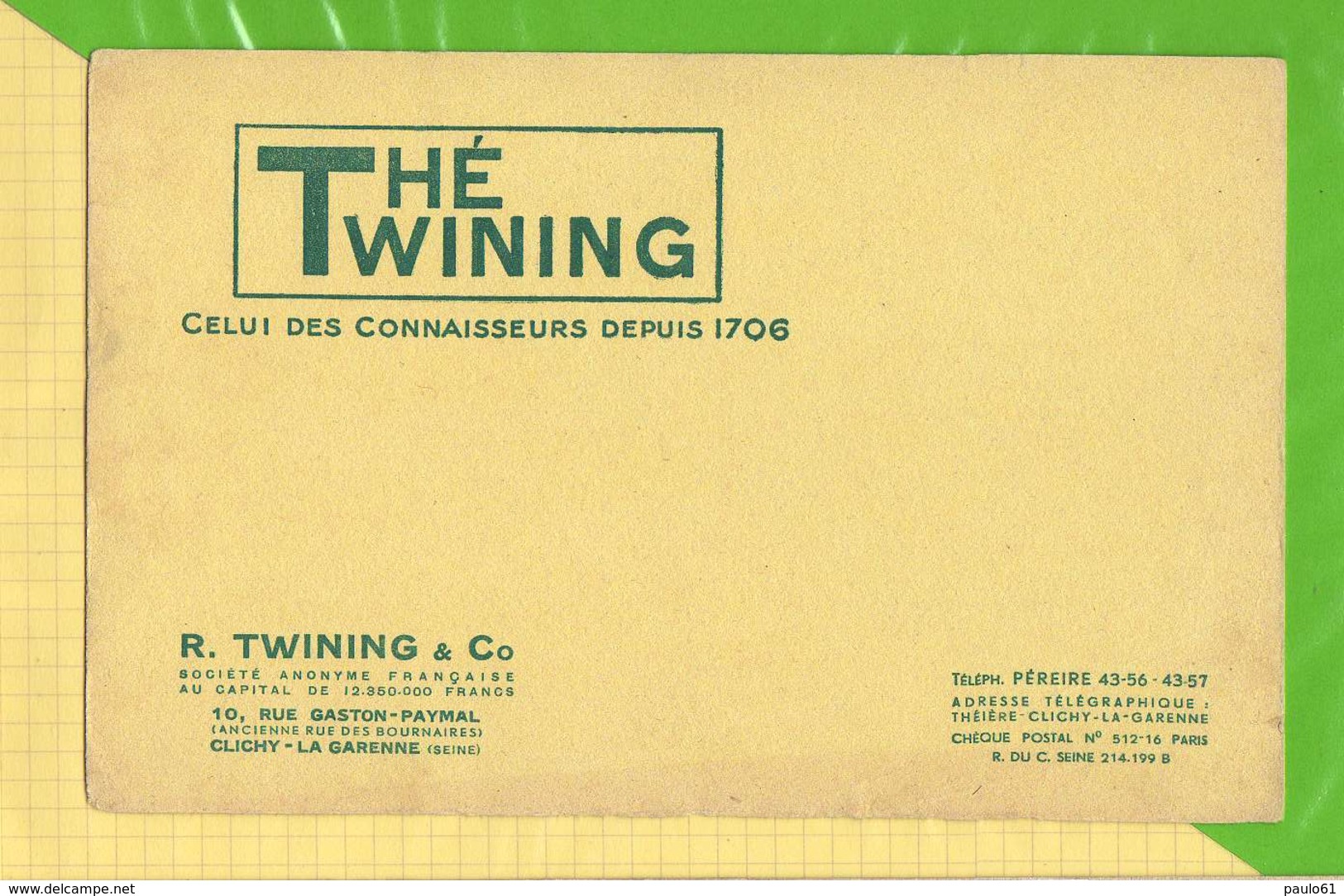 BUVARD &amp; Blotting Paper :The TWINING La Garenne - Coffee & Tea