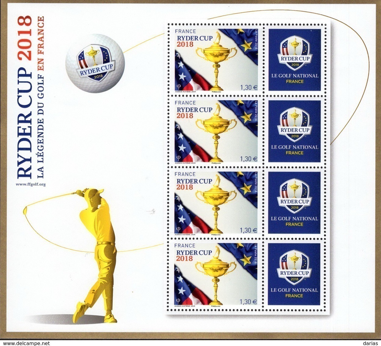 BLOC N° 142 "GOLF. RYDER CUP". ATTENTION, 30 000 Ex, 5 Mois D'existence Et Déjà Introuvable. Bas Prix. - Mint/Hinged