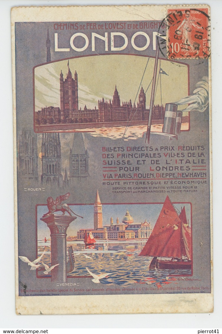 PUBLICITÉ - Carte PUB Des CHEMINS DE FER DE L'OUEST ET DE BRIGHTON - Vues De ROUEN Et De VENISE - VENEZIA - Advertising