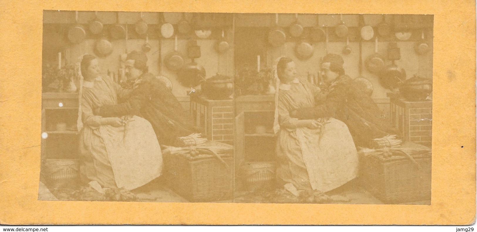 Stereoscoopfoto, Toenadering In Boerenkeuken, Ca. 1915 - Stereo-Photographie