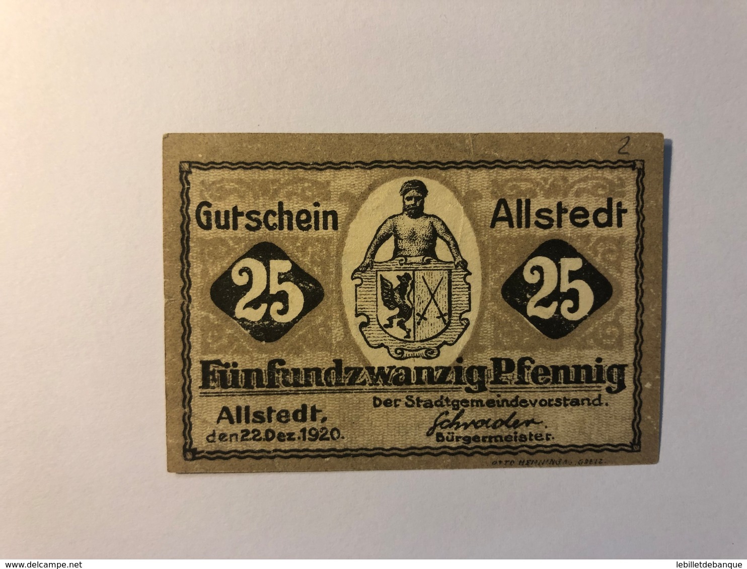 Allemagne Notgeld Allstedt 25 Pfennig - Collections