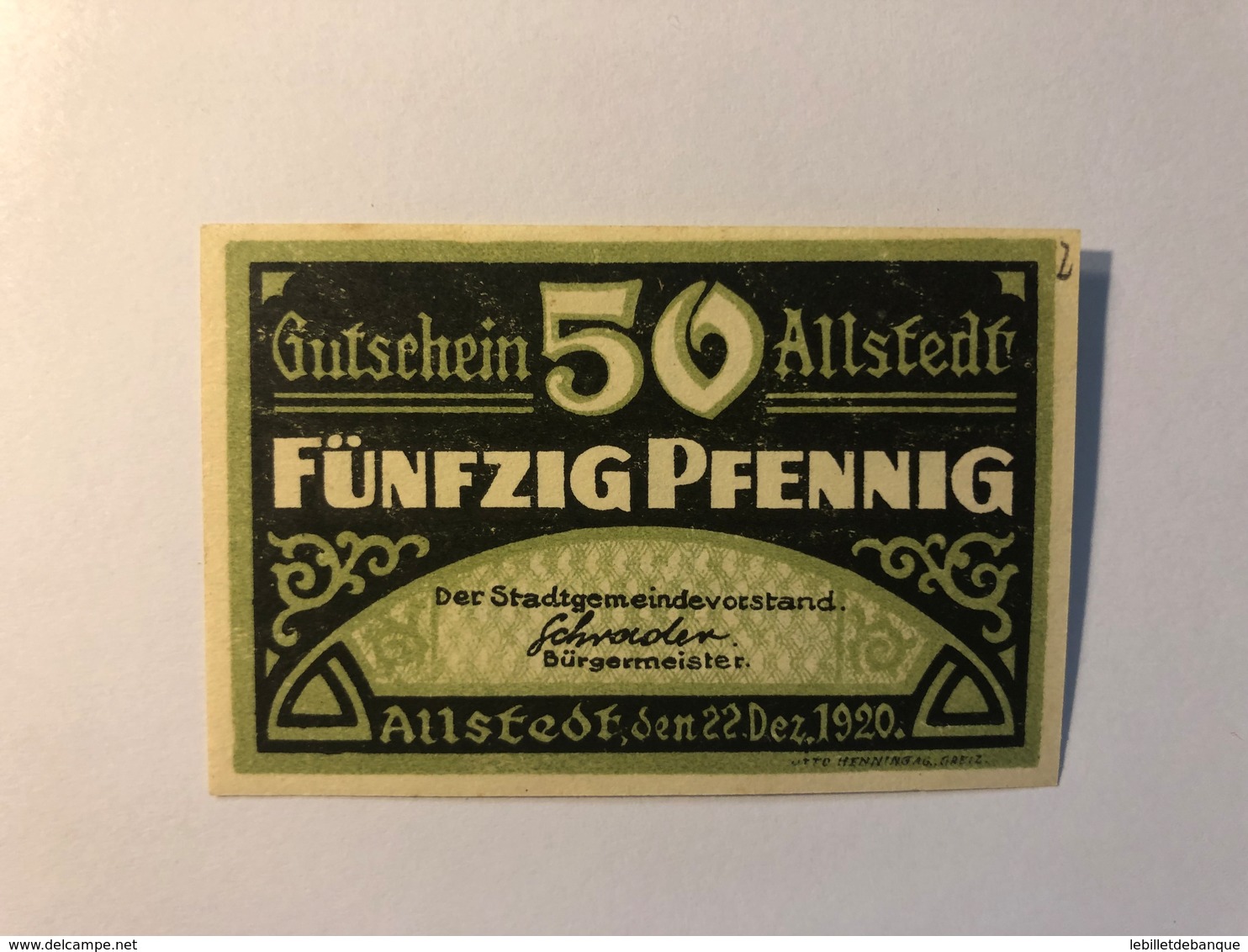 Allemagne Notgeld Allstedt 50 Pfennig - Collections