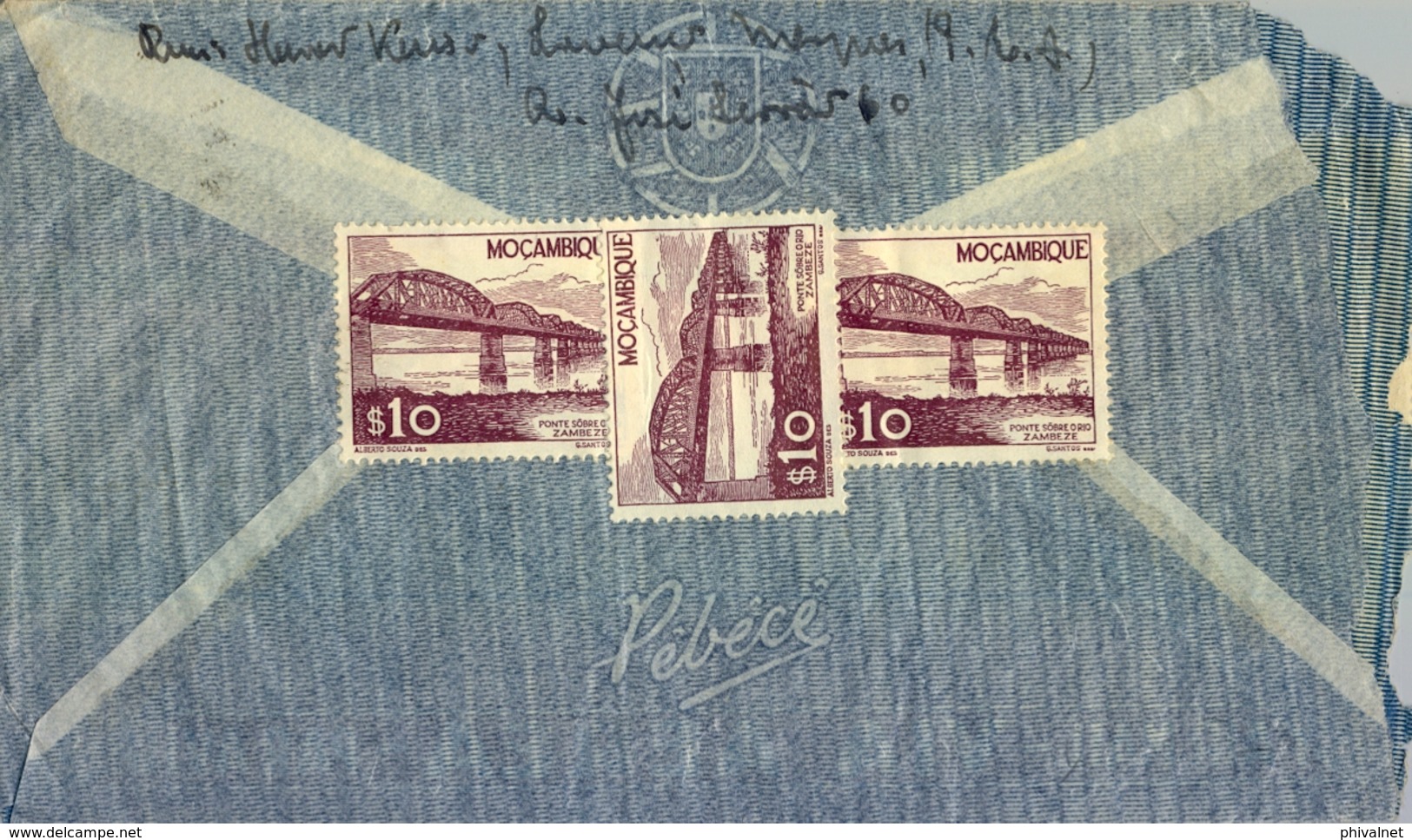 1951 , LOURENÇO MARQUES - GÖGGINGEN , CORREO AÉREO , FR. SERIE BÁSICA MOZAMBIQUE DE 1948 - Lourenzo Marques