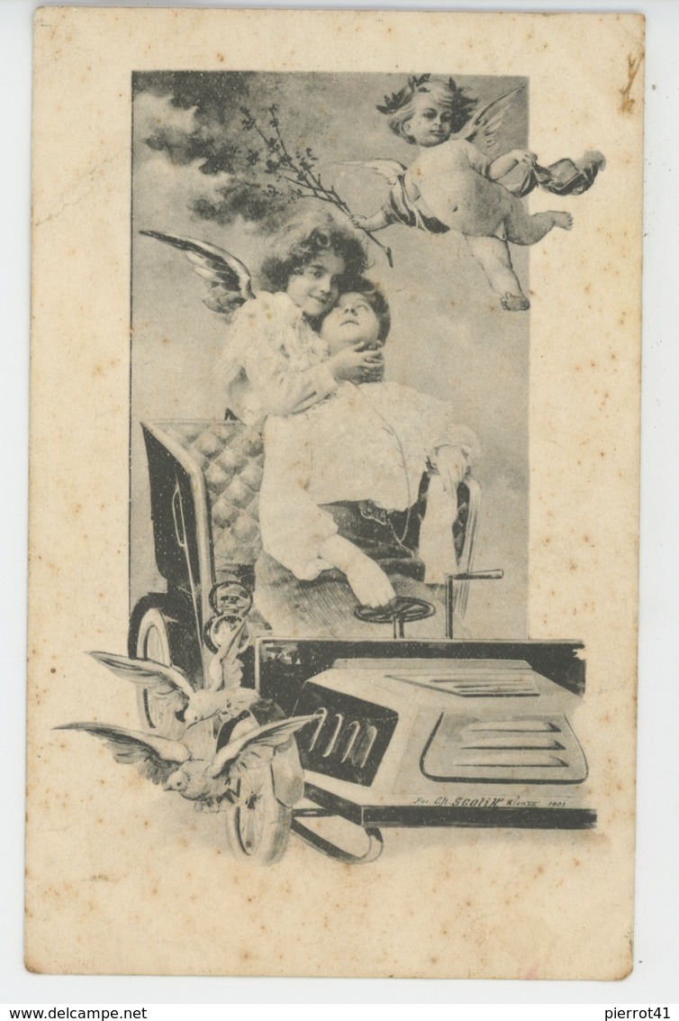 ENFANTS - ANGES - Jolie Carte Fantaisie Femme Dans Automobile Et Angelots Signée CHARLES SCOLIK - Scolik, Charles