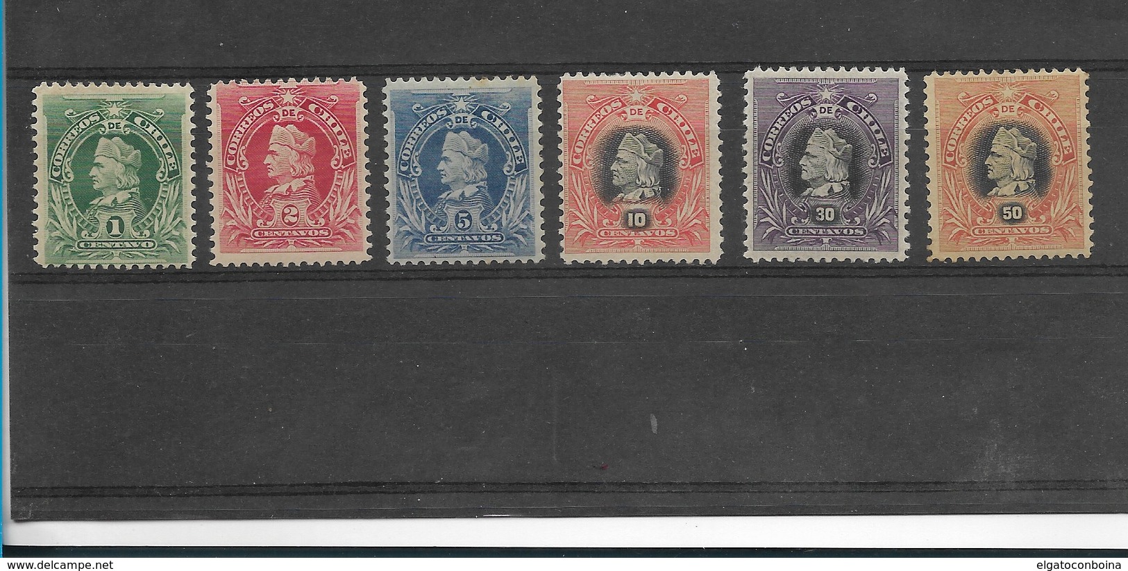 CHILE  YEAR 1901-2, COLUMBUS, SET OF 6 VALUES, MINT HINGED. MICHEL 51-56, SCOTT 51-56 - Chile