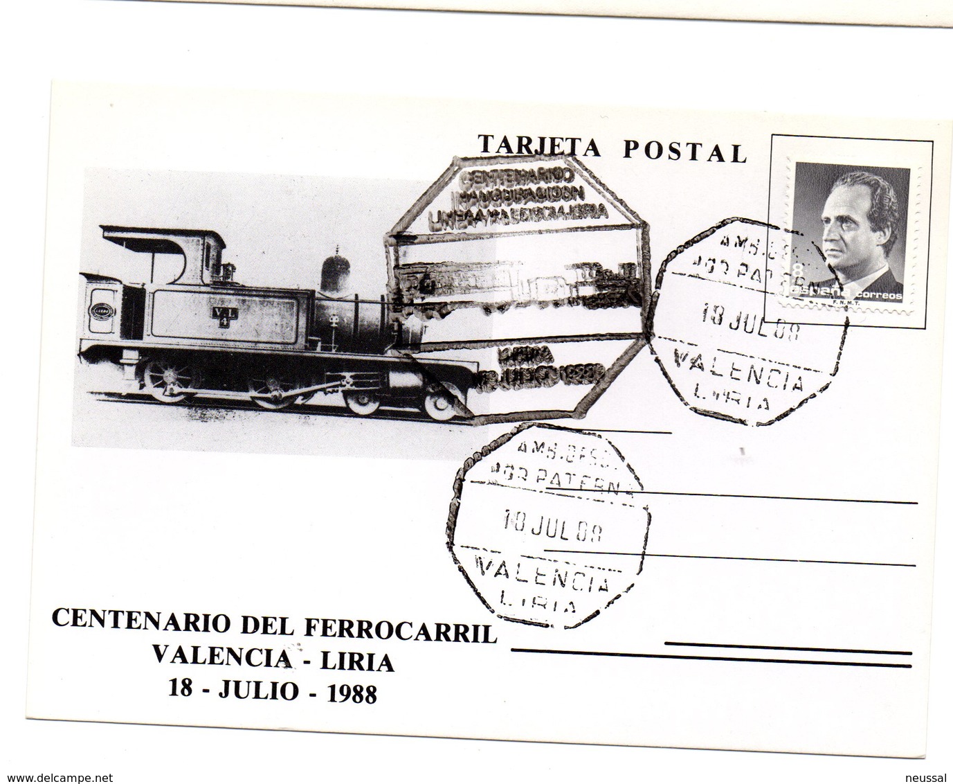 Tarjeta Con Matasellos Commemorativo Centenario Inaguracion Linea Valencia-liria Matasellos Ambulante. - Cartas & Documentos