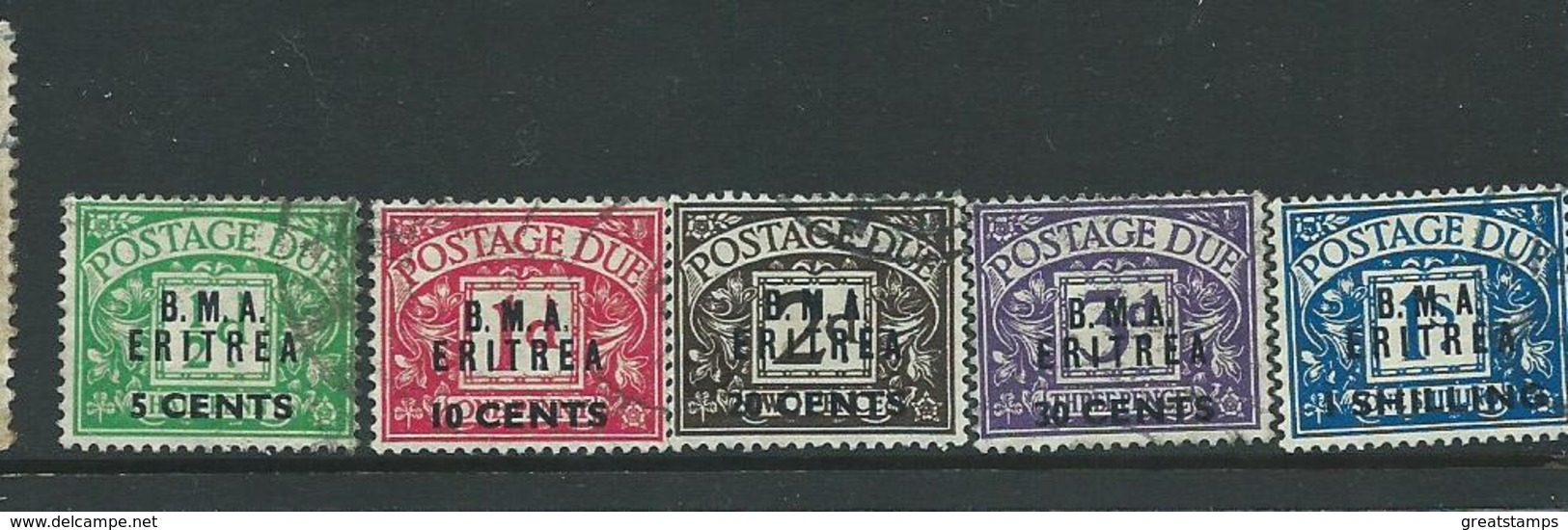 Eritrea Postage Dues B.m.a.  Eritrea  Used Sg Ed1 /5 Vfu Set Cv £100 - Erythrée