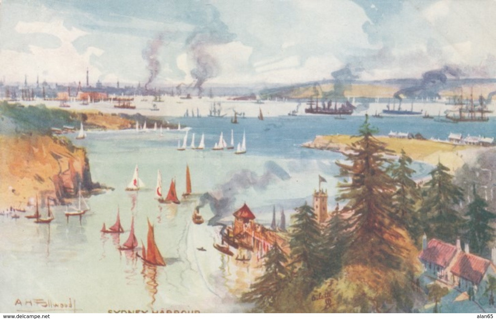 Sydney Australia, Fullwood Artist Signed Image Sydney Harbour From Watsons Bay, C1900s Vintage Tuck #7291 Postcard - Sydney