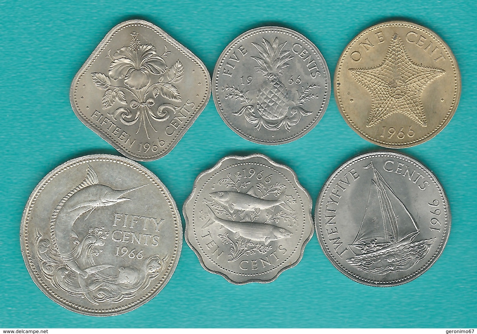 Bahamas - Elizabeth II - 1966 - 1, 5, 10, 15,25 & 50 Cents (KMs 2-7) - Bahamas