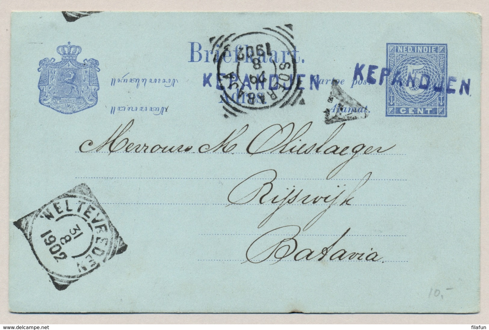 Nederlands Indië - 1902 - 5 Cent Briefkaart Van L KEPANDJEN Naar Batavia - Nederlands-Indië