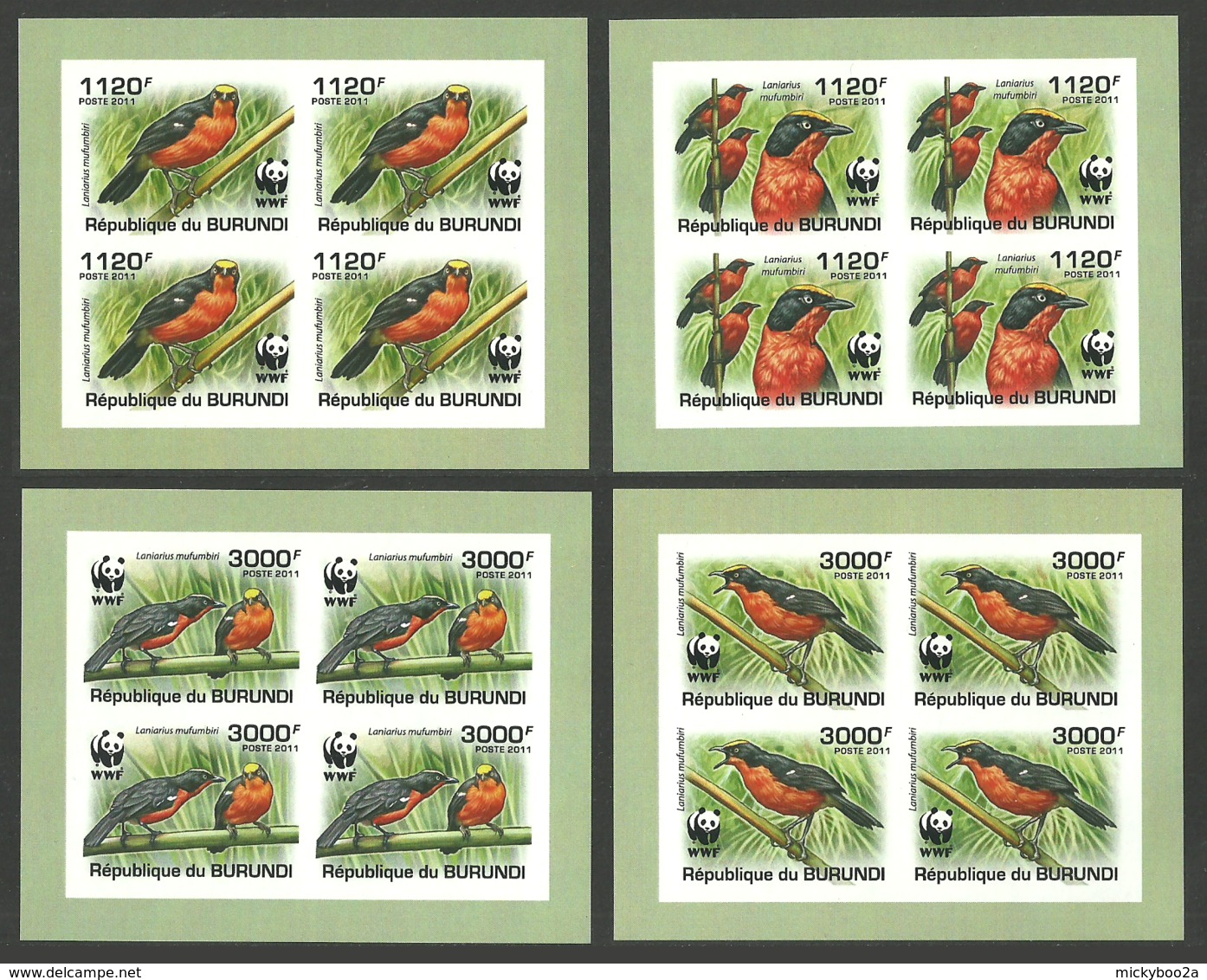 BURUNDI 2011 BIRDS WWF DELUXE SHEETS IMPERF MNH - Unused Stamps