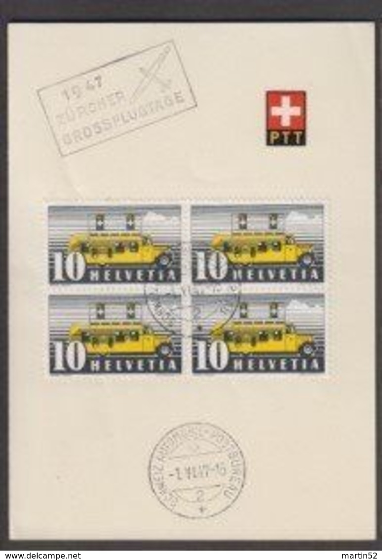 Schweiz Suisse 1947: PTT-Folder Zu 276 Block Mi 311II Yv 432 O ZÜRCHER GROSSFLUGTAGE 1.V.47 AUTOMOBIL-POSTBUREAU - Autres & Non Classés