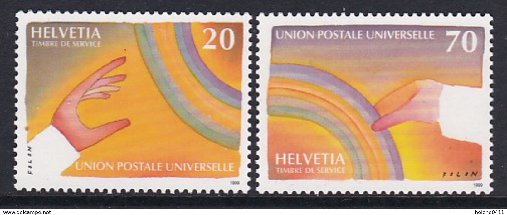 PAIRE NEUVE DE SUISSE - UNION POSTALE UNIVERSELLE : OEUVRES ORIGINALES DE JEAN-MICHEL FOLON N° Y&T SERVICE 474/475 - U.P.U.