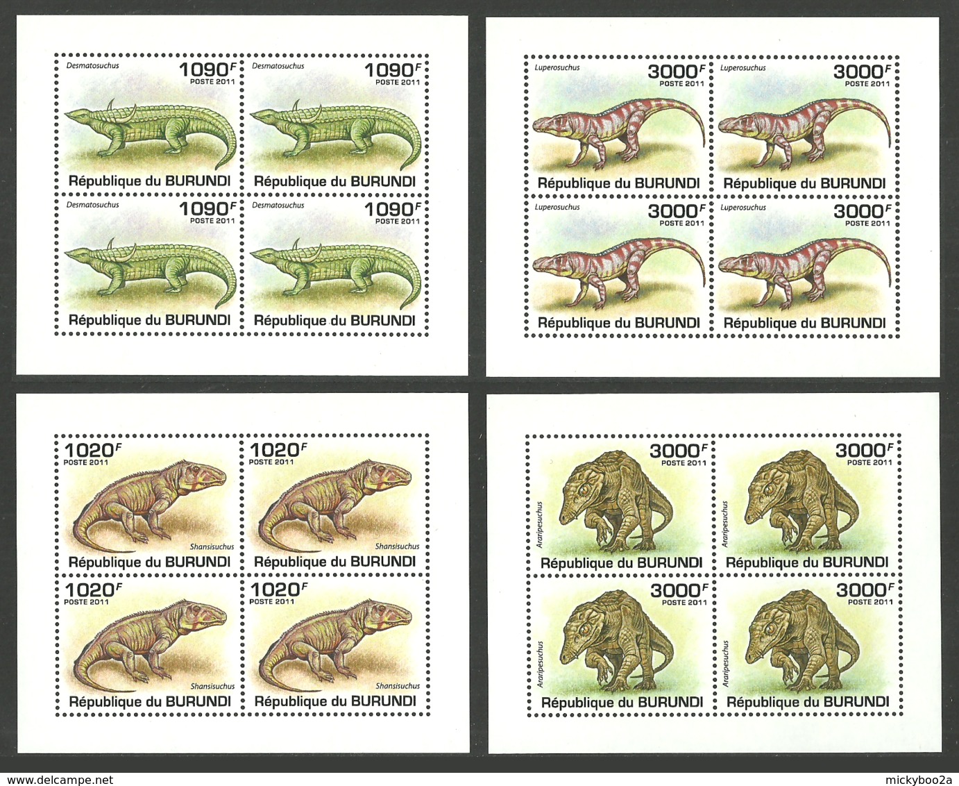 BURUNDI 2011 WILDLIFE PREHISTORIC ANIMALS DINOSAURS DELUXE SHEETS MNH - Unused Stamps