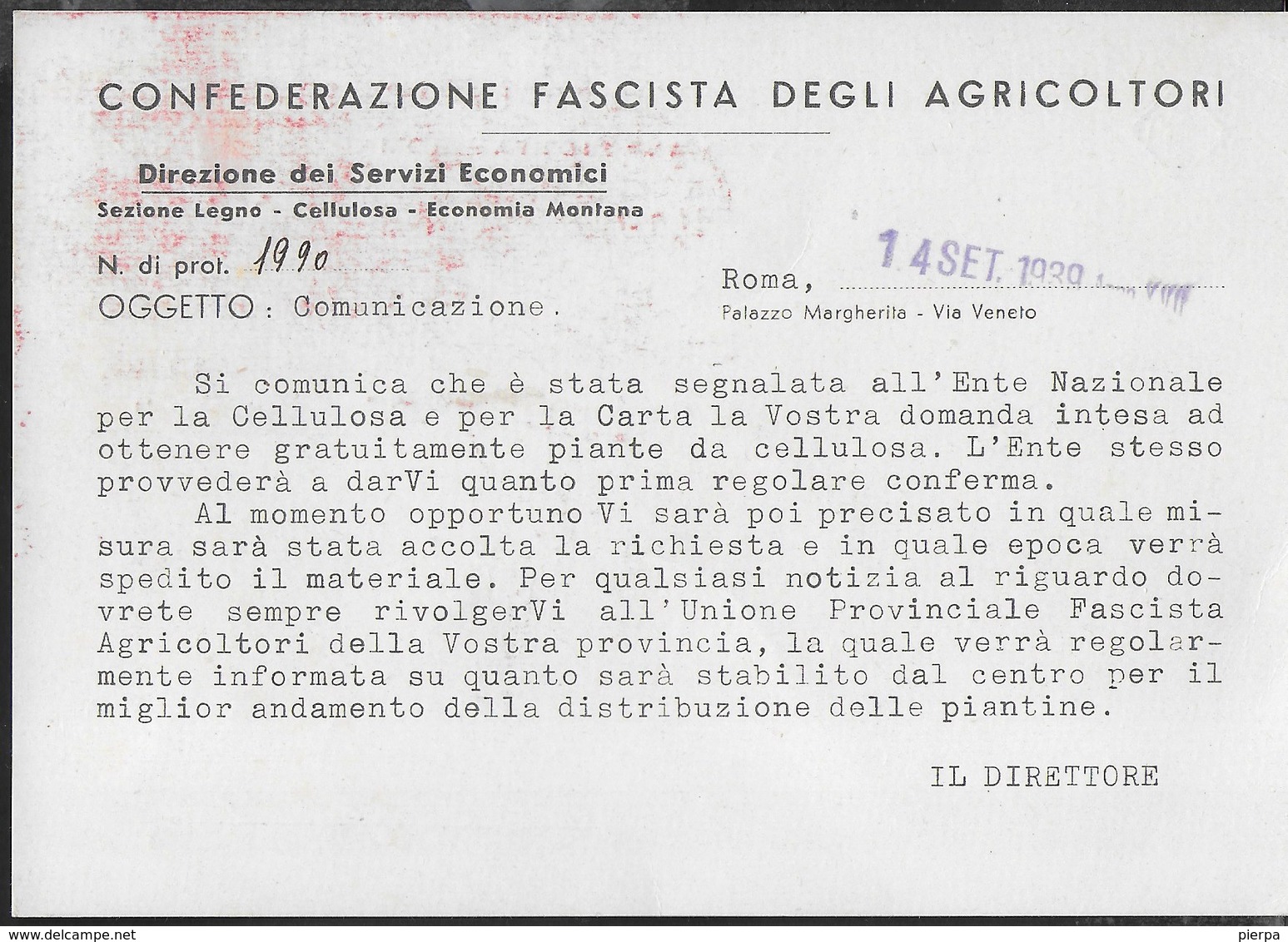 STORIA POSTALE REGNO - ANNULLO MECCANICO ROSSO - CONFEDERAZIONE FASCISTA  AGRICOLTORI - 15.09.1939 SU STAMPA - Macchine Per Obliterare (EMA)