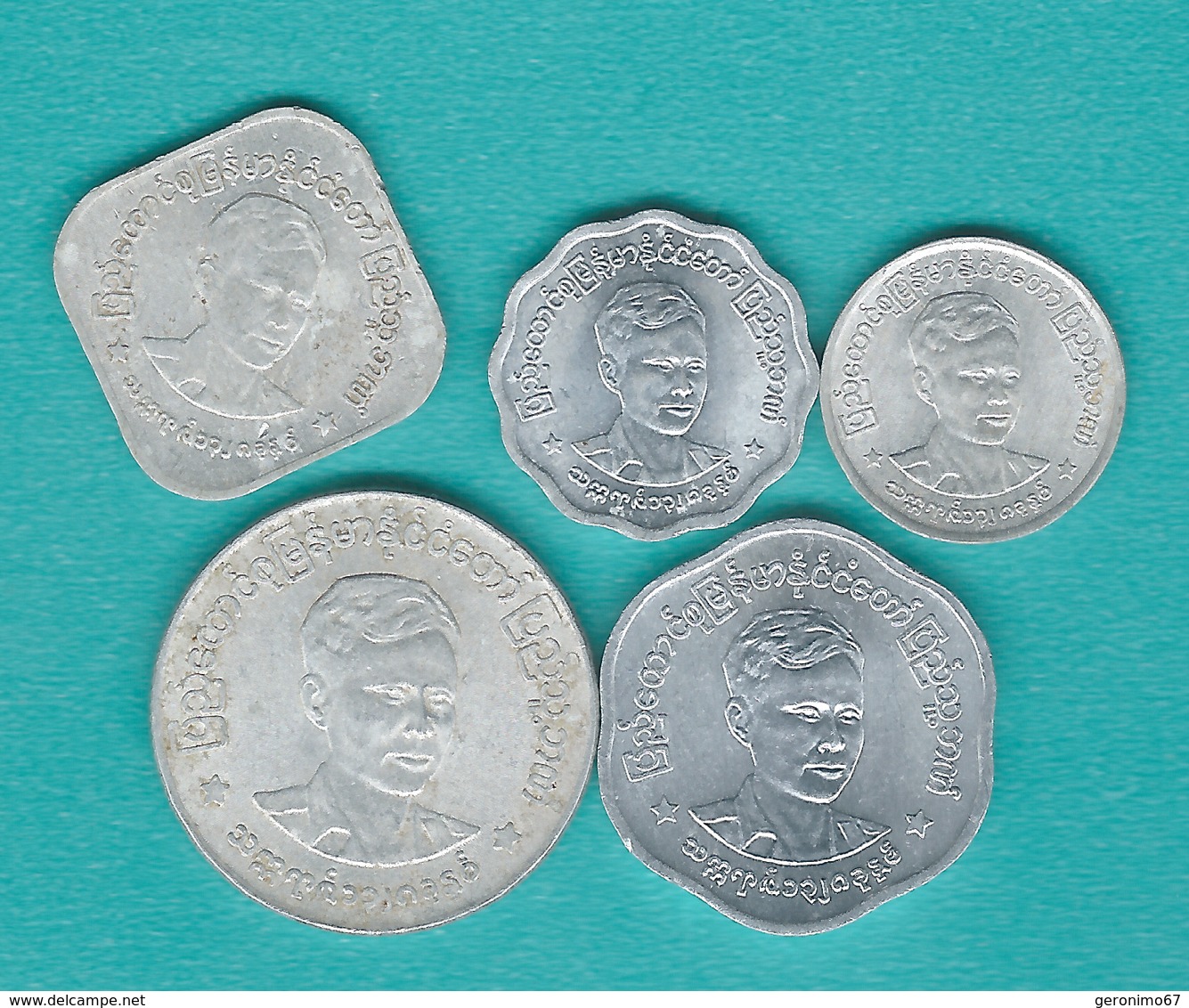 Myanmar / Burma - BE1328 (1966) - Aung San - 1, 5, 10, 25 & 50 Pyas (KMs 38-42) - Myanmar