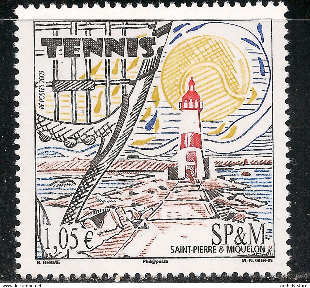 DE23- Saint Pierre & Miquelon Scott 2009 Sc 891 MNH - Tennis Sports Lighthouse - Unused Stamps