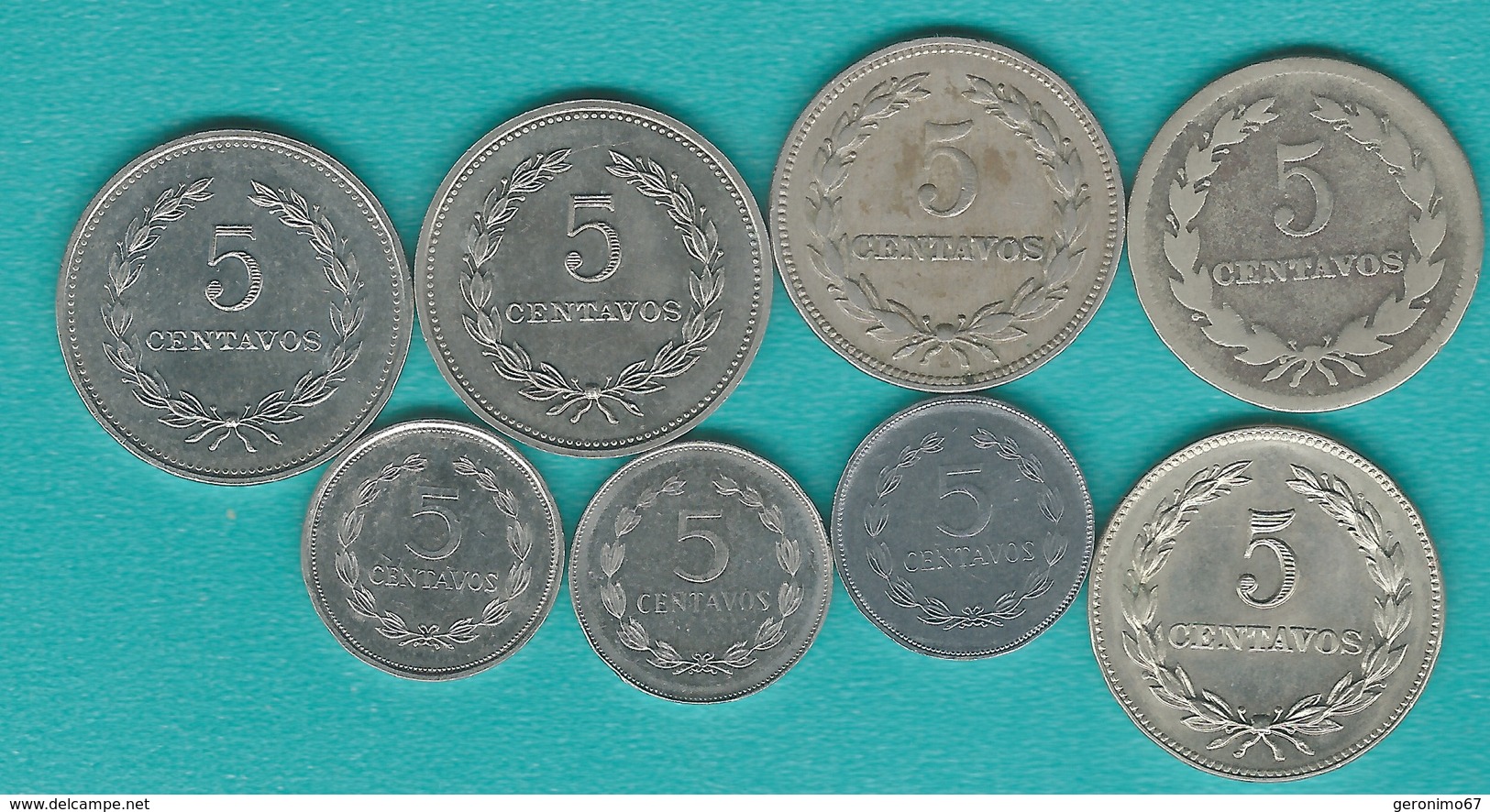 El Salvador - 5 Centavos X 8 - 1948 (KM134), 1956 (KM134a), 1975 (KM149), 1976 (KM149a), 1977 (KM149b), 1987 (KM154), 19 - Salvador