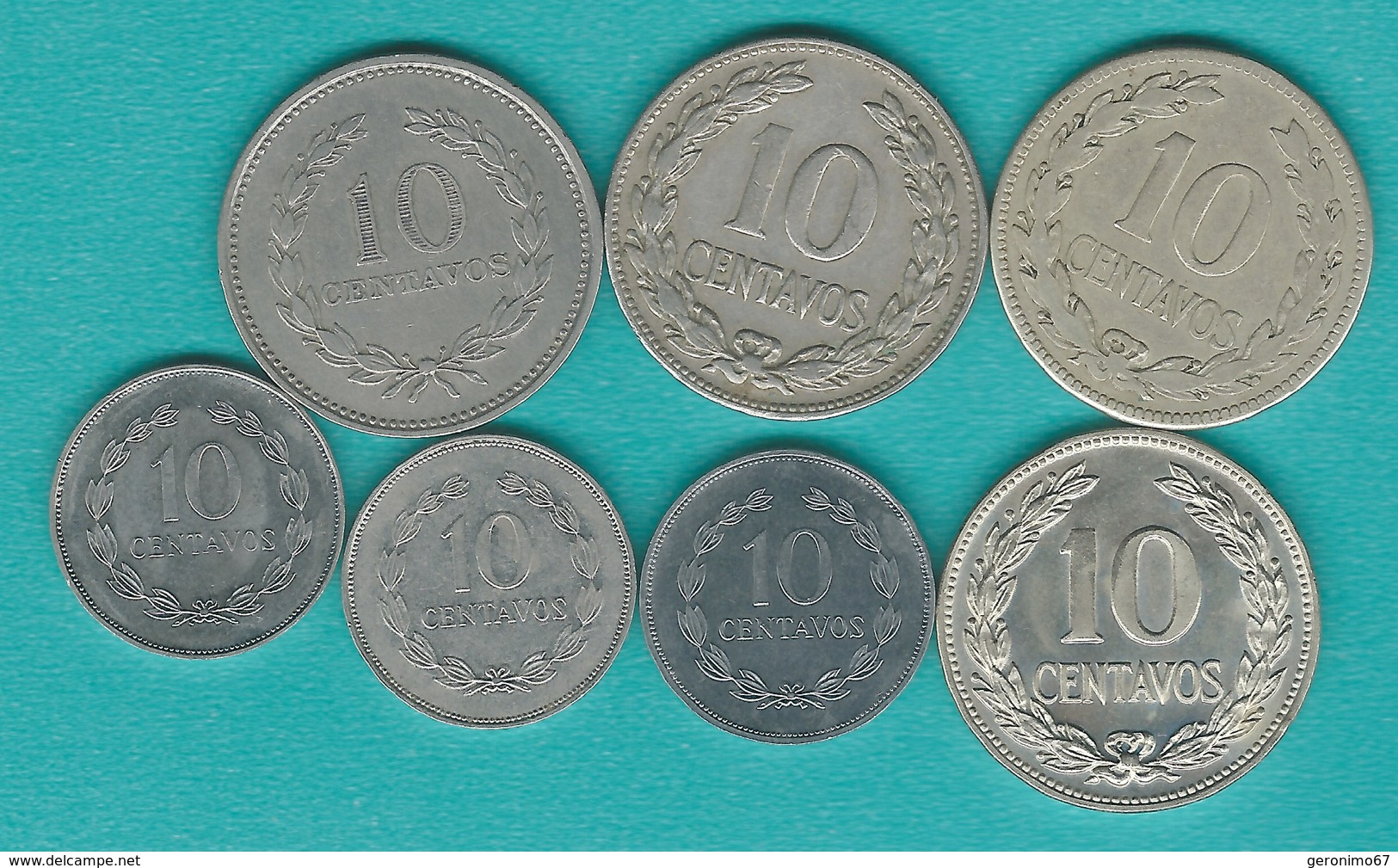 El Salvador - 10 Centavos X 7 - 1952, 1972, 1975, 1977, 1987, 1993 & 1995 - Salvador