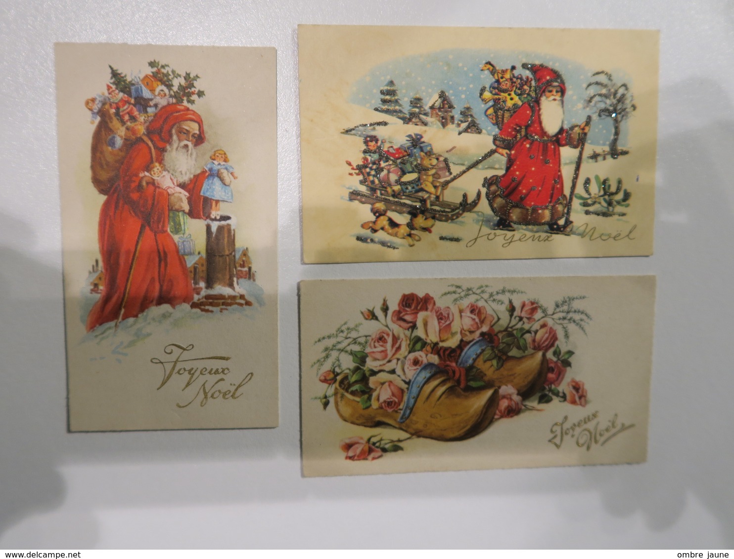 TI  - Lot 3 Cartes Joyeux Noel - Pere Noel - Santa Claus - Sabots - " Mignonettes " - Santa Claus