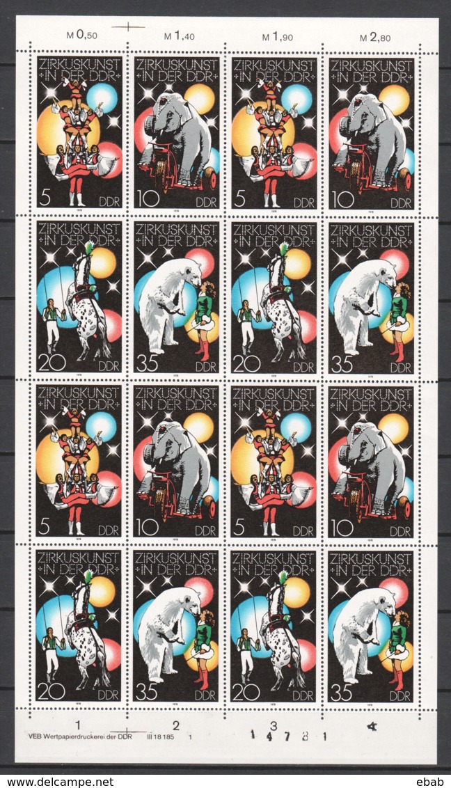 Germany DDR 1978 Kleinbogen Mi 2364-2367 MNH CIRCUS - Andere & Zonder Classificatie