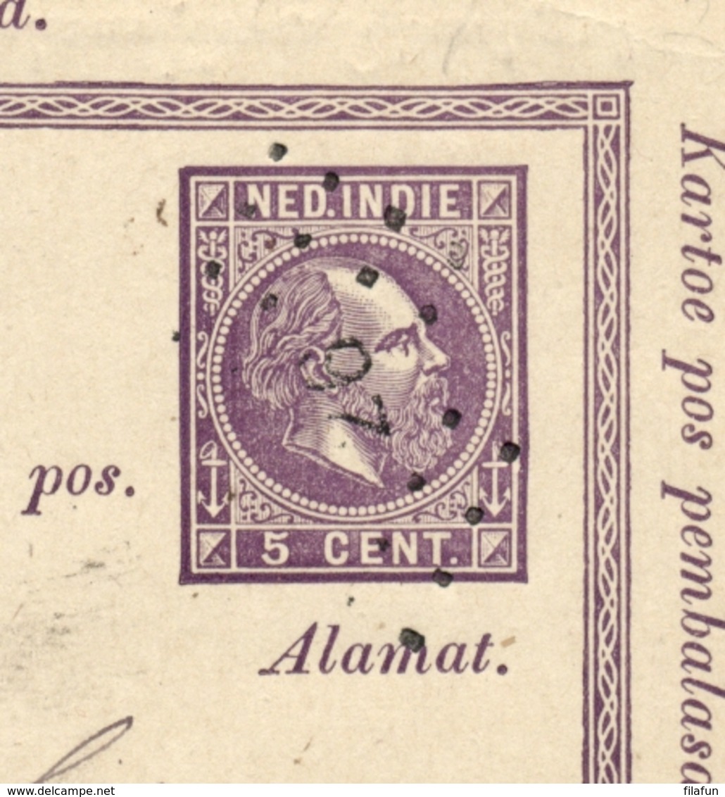 Nederlands Indië - 1877 - 5 Cent Willem III, Antwoord-briefkaart G2A Naar Punt- En Rondstempel Probolinggo - Nederlands-Indië