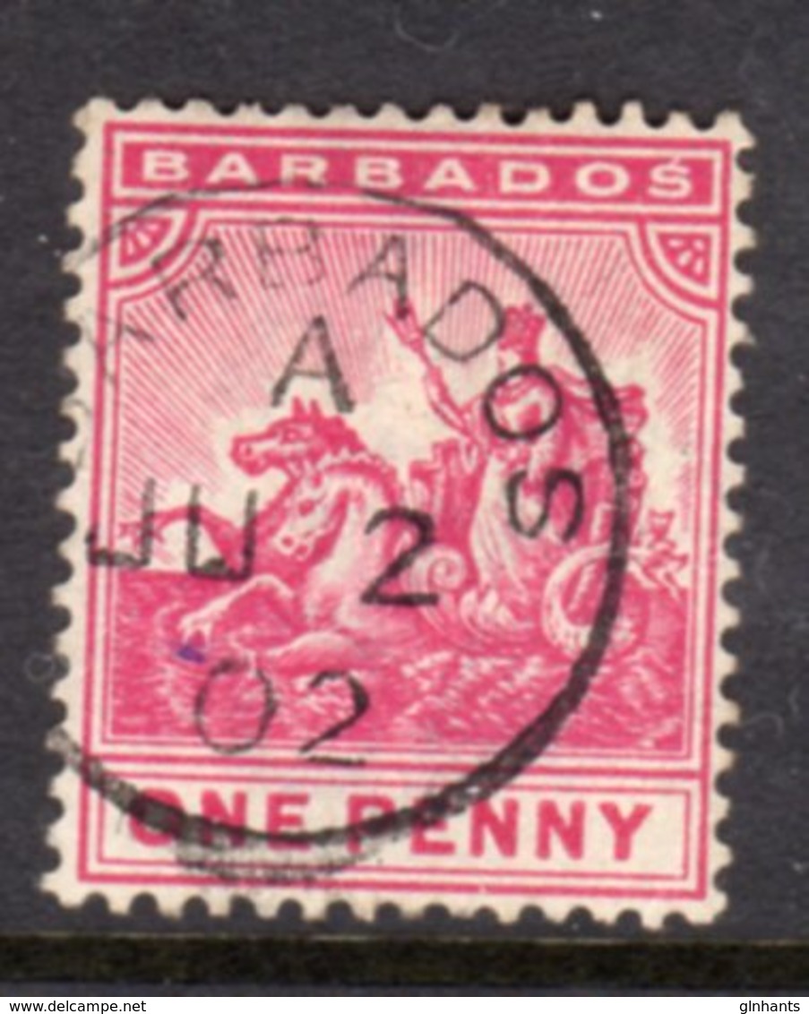 BARBADOS - 1892 ONE PENNY WMK CROWN CA STAMP FINE USED REF F SG 107 - Barbados (...-1966)