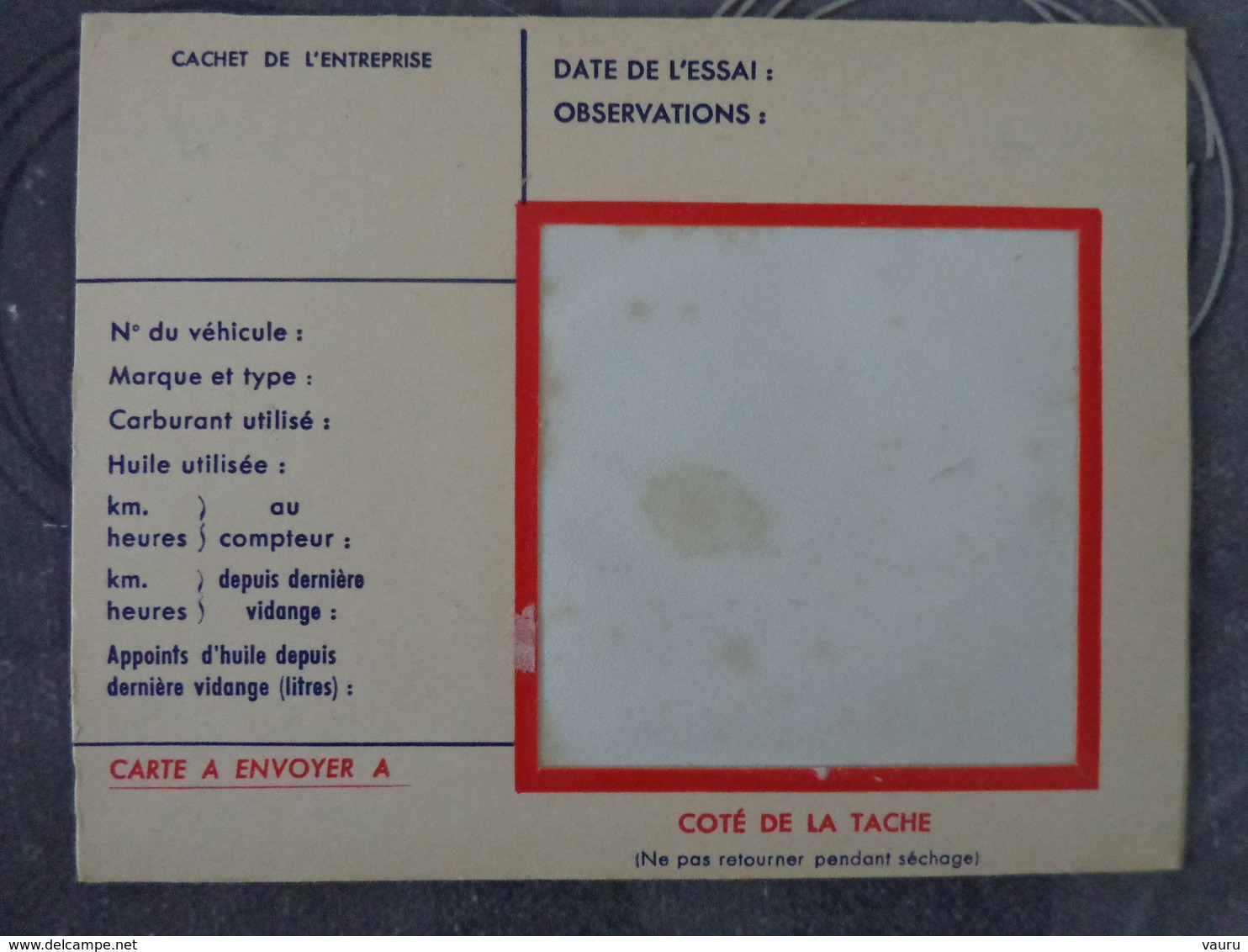 ANTAR LUBRIFIANT PETROLES DE L'ATLANTIQUE  ESSAIS A LA TACHE  13.5 PAR 10.5 CM - Publicités