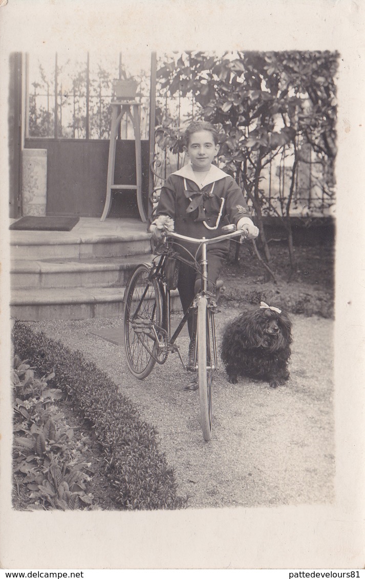 CPA-PHOTO Carte-Photo Garçonnet Avec Sa Bicyclette Et Son Chien Vélo Cyclisme Cycling Radsport - Cyclisme