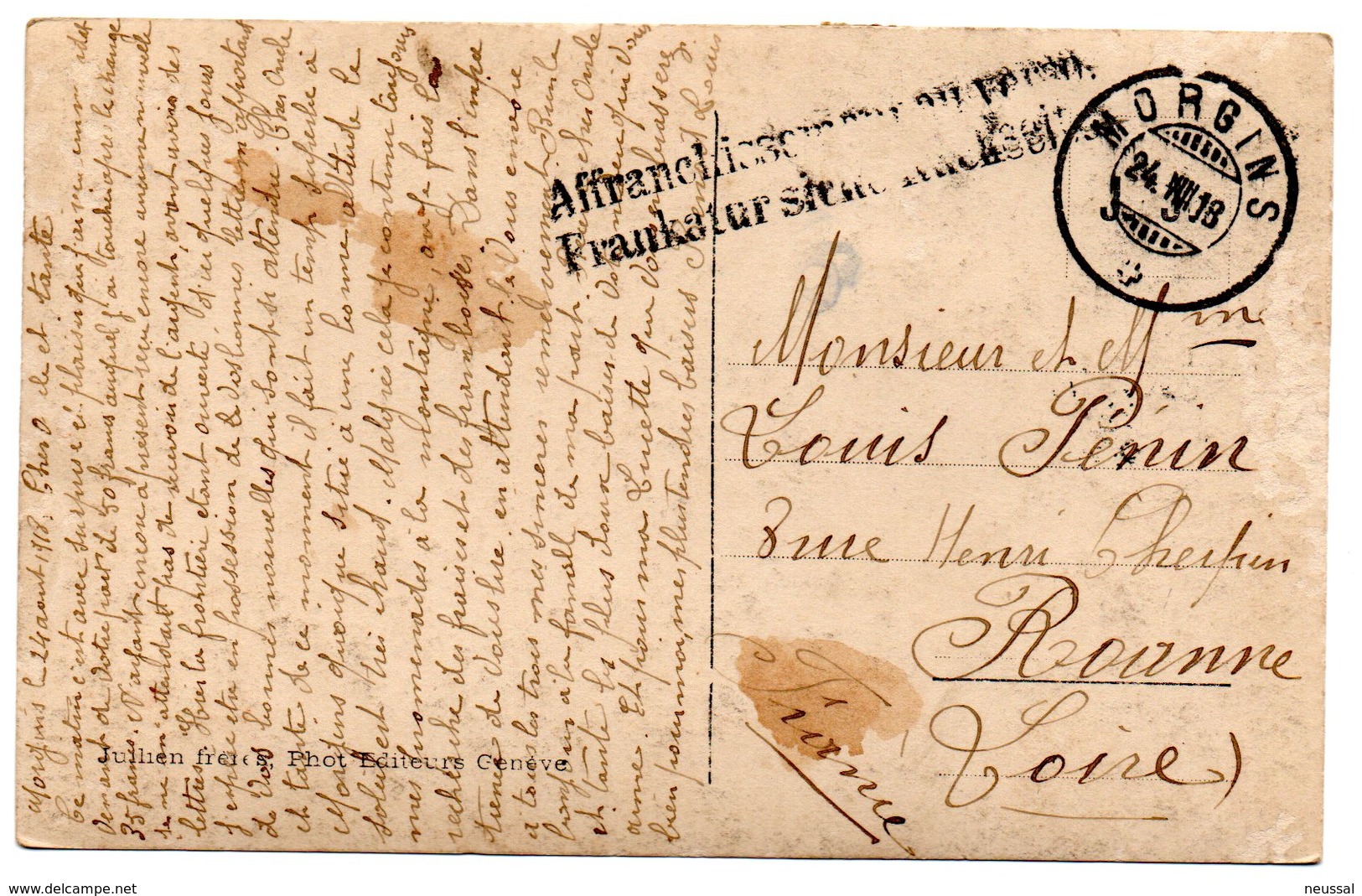 Tarjeta Postal  Circulada De Morgins 1918 - Otros & Sin Clasificación