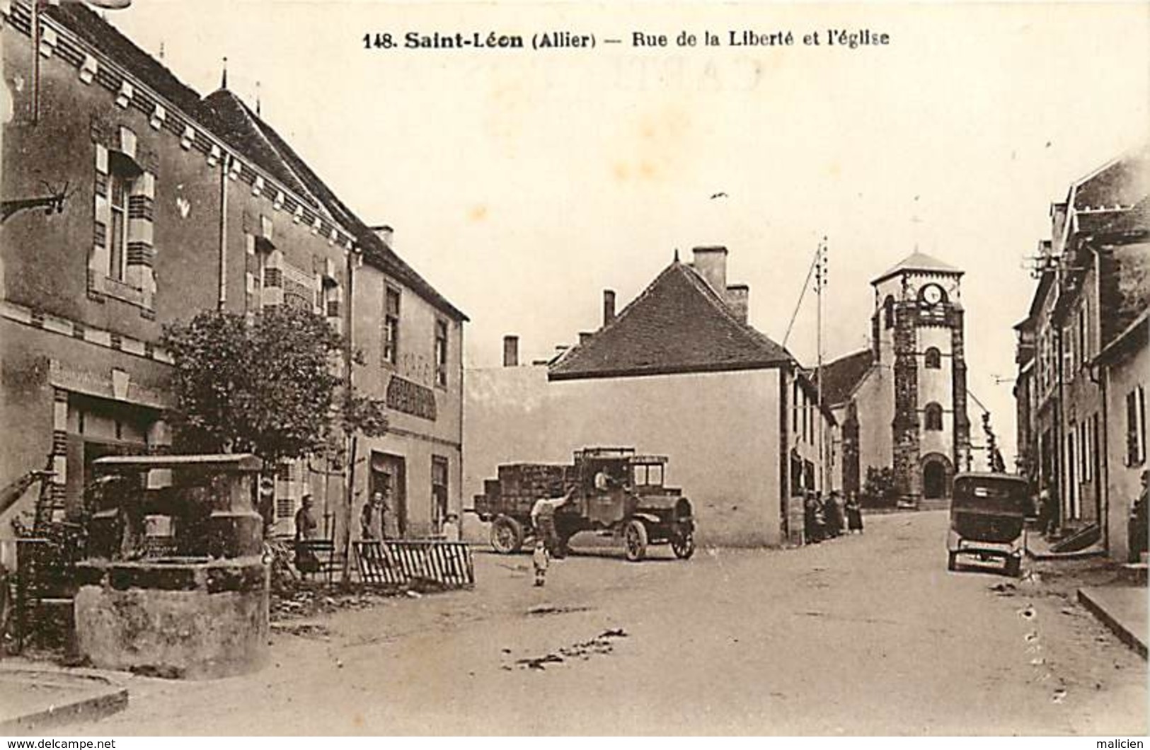 - Allier -ref-C301- Saint Leon - St Leon - Rue De La Liberte Et L Eglise - Cafe - Cafes - Camion De Livraison - - Altri & Non Classificati