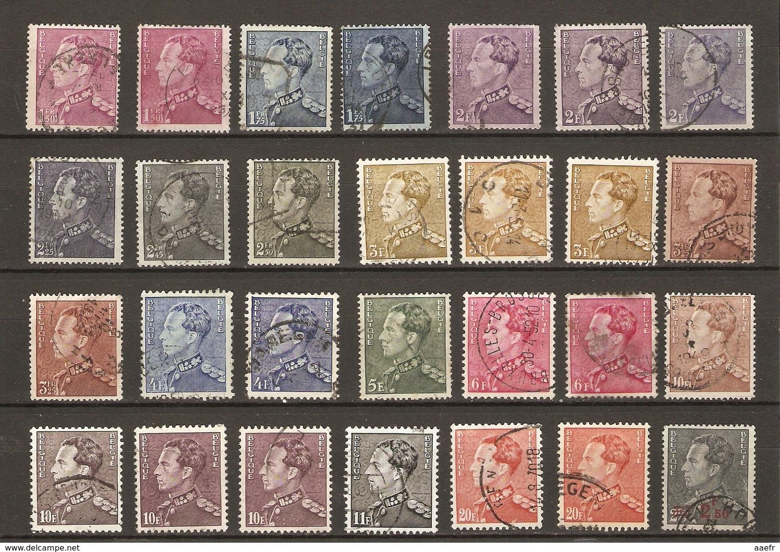 Belgique - Poortman, Léopold III - Petit Lot De 28 Timbres° Avec Nuances - Cachets Ronds (sauf 2 Chemin De Fer) - 1936-51 Poortman