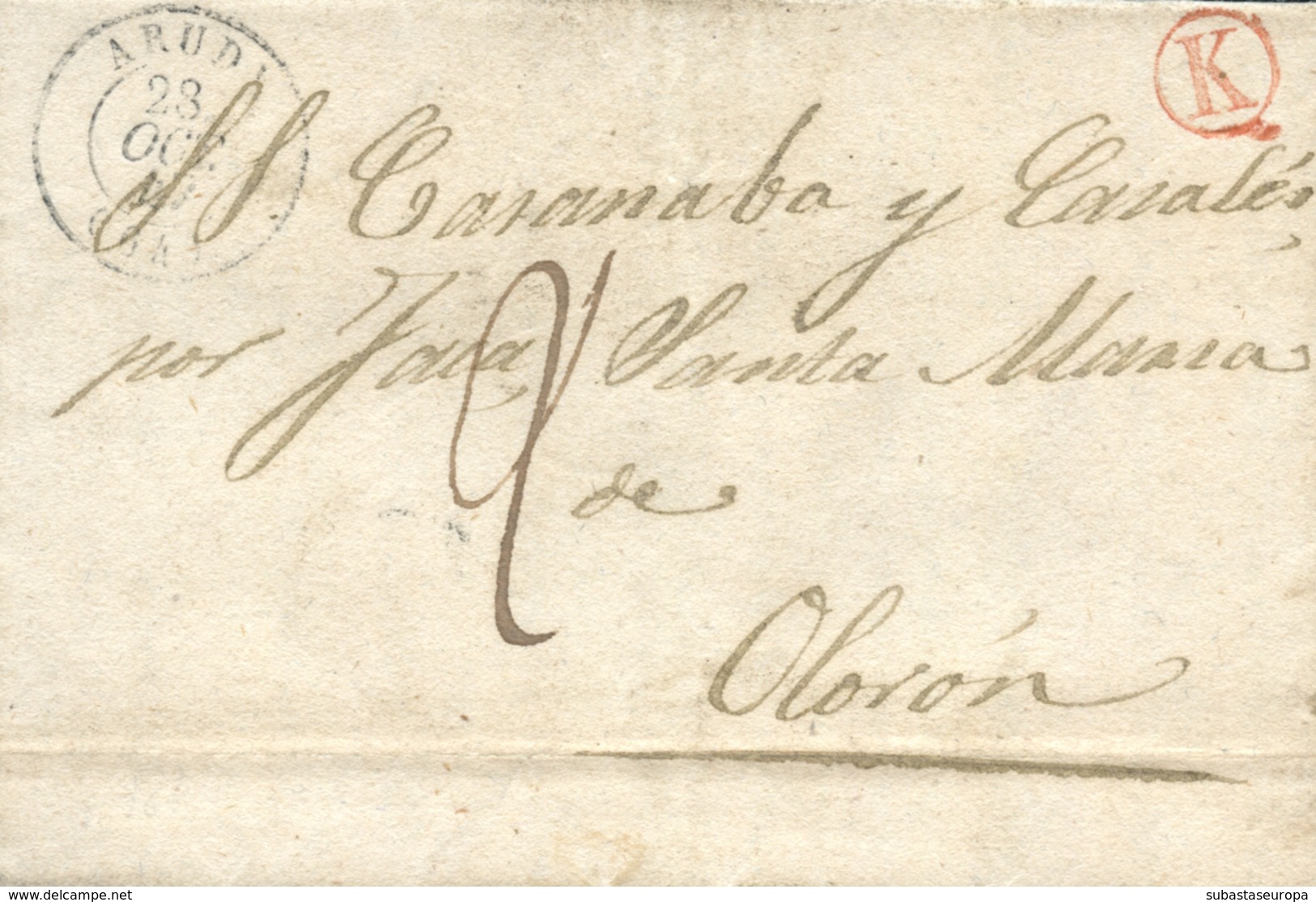 D.P. 4. 1847. Bubal(Huesca) A Olorón (Francia). Depositada En El Correo Francés, Fechada En ARUDY Y "boite Rurale" K. Ra - ...-1850 Prephilately