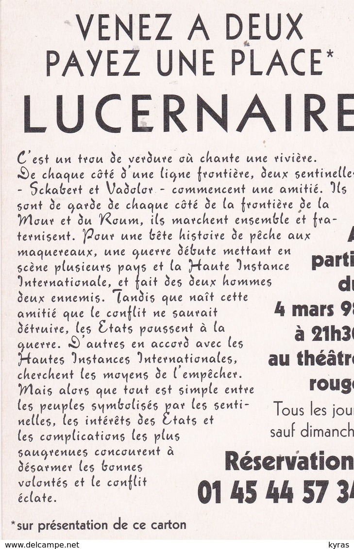 CPM 10X15 . Illust CABU . Cart'com  THEATRE . Spectacle "Les Sentinelles"  Au Lucernaire Paris. (Mars 98) - Cabu
