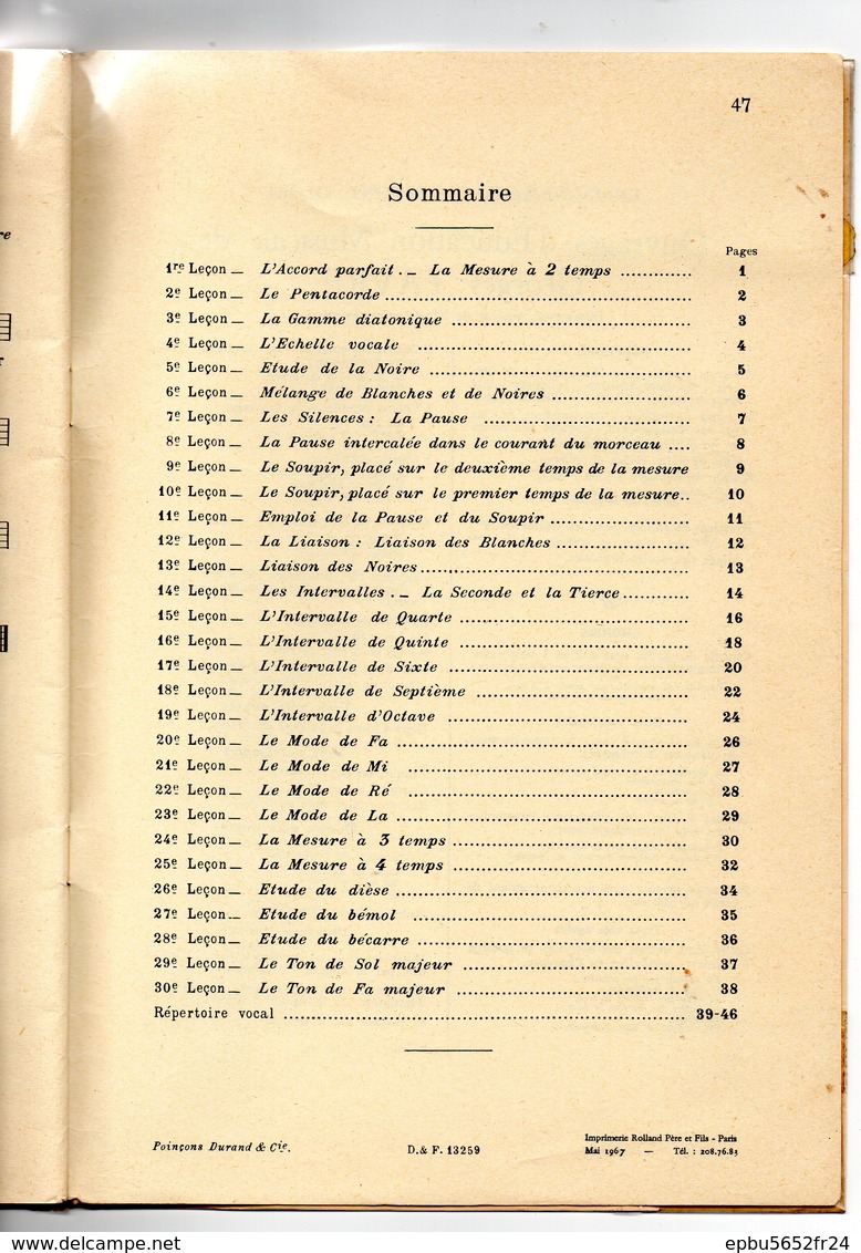 Solfège Elémentaire à 1 Ou 2 Voix 30 Leçons Par Georges Favre (Inspecteur Général De L'Instruction Publique) 6eme - Insegnamento