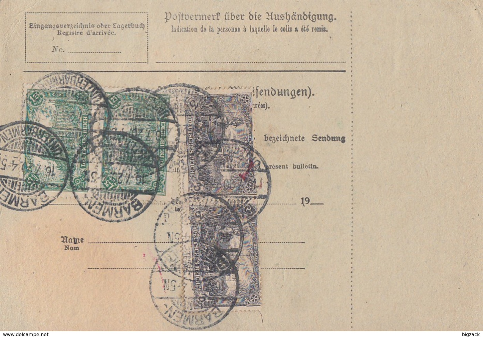 DR Paketkarte Mif Minr.89II,2x 96BII,2x 113 Barmen 16.7.20 - Briefe U. Dokumente